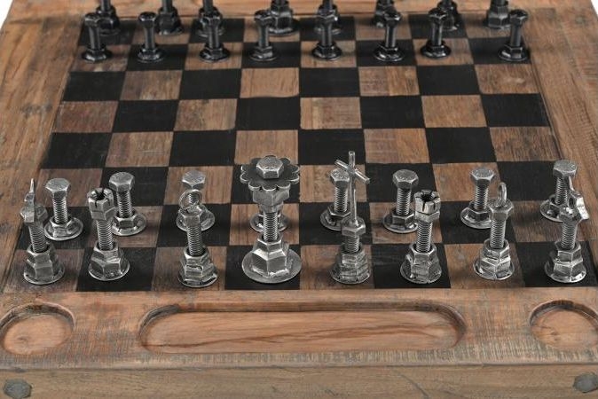 Gulmarg Reclaimed Wood and Metal Chess Set with Table