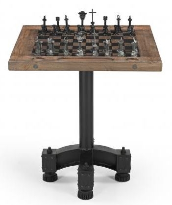 Gulmarg Reclaimed Wood and Metal Chess Set with Table