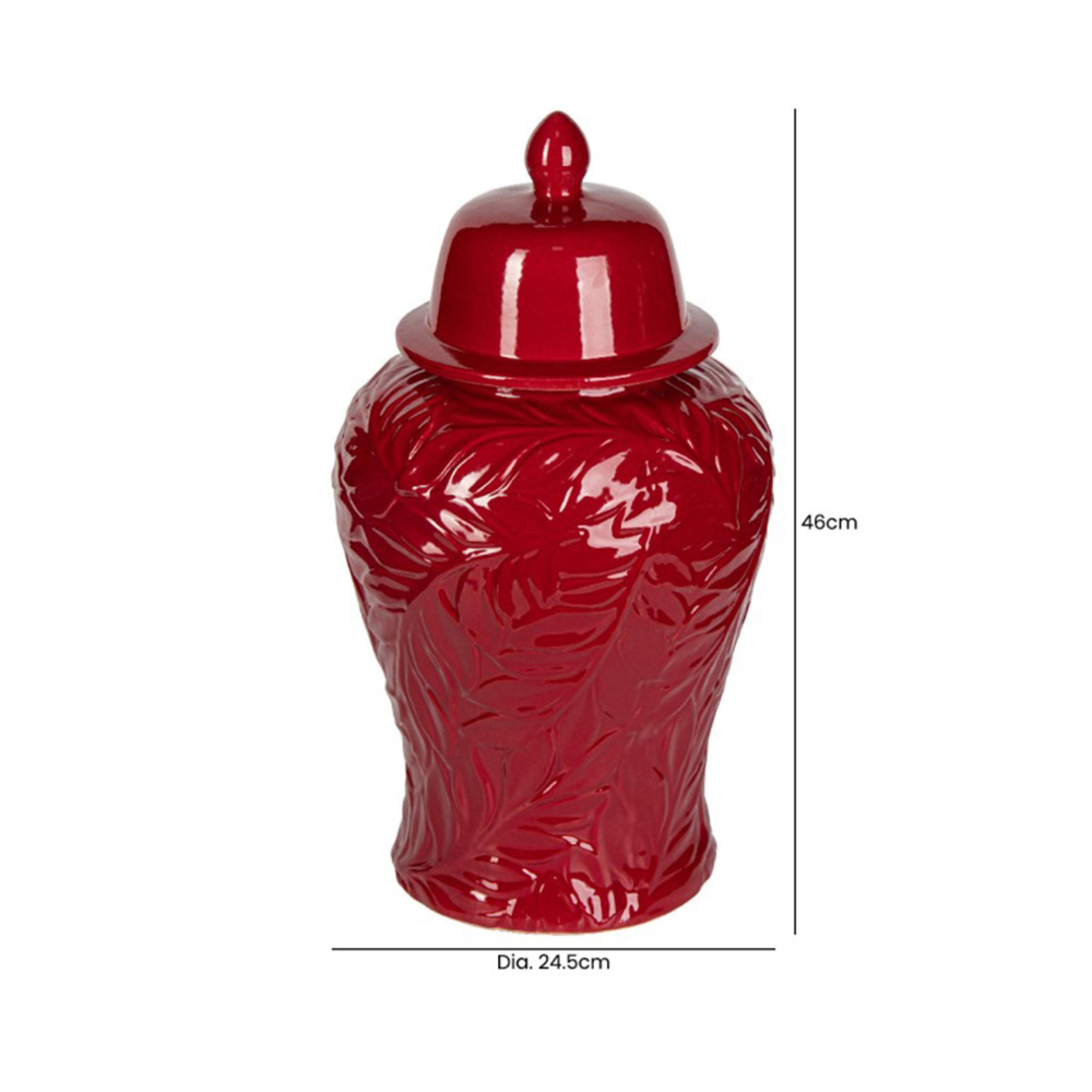 Ginger Jar - Handmade Red Carved Ceramic