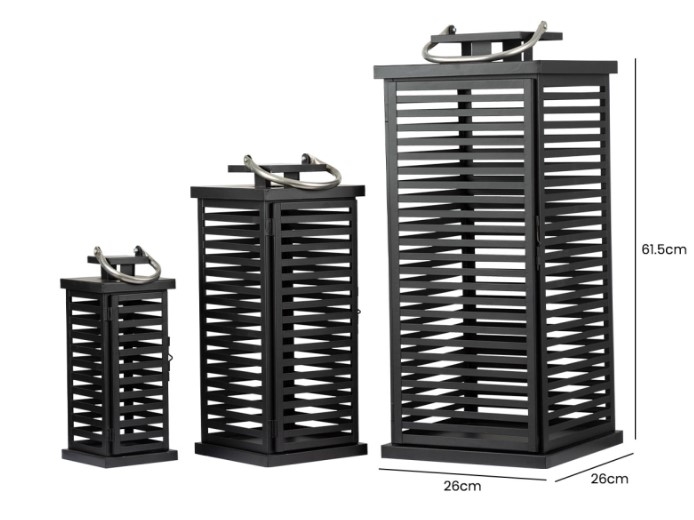 Lanterns - Hollow Black Metal - Set of 2 - 3 Lanterns