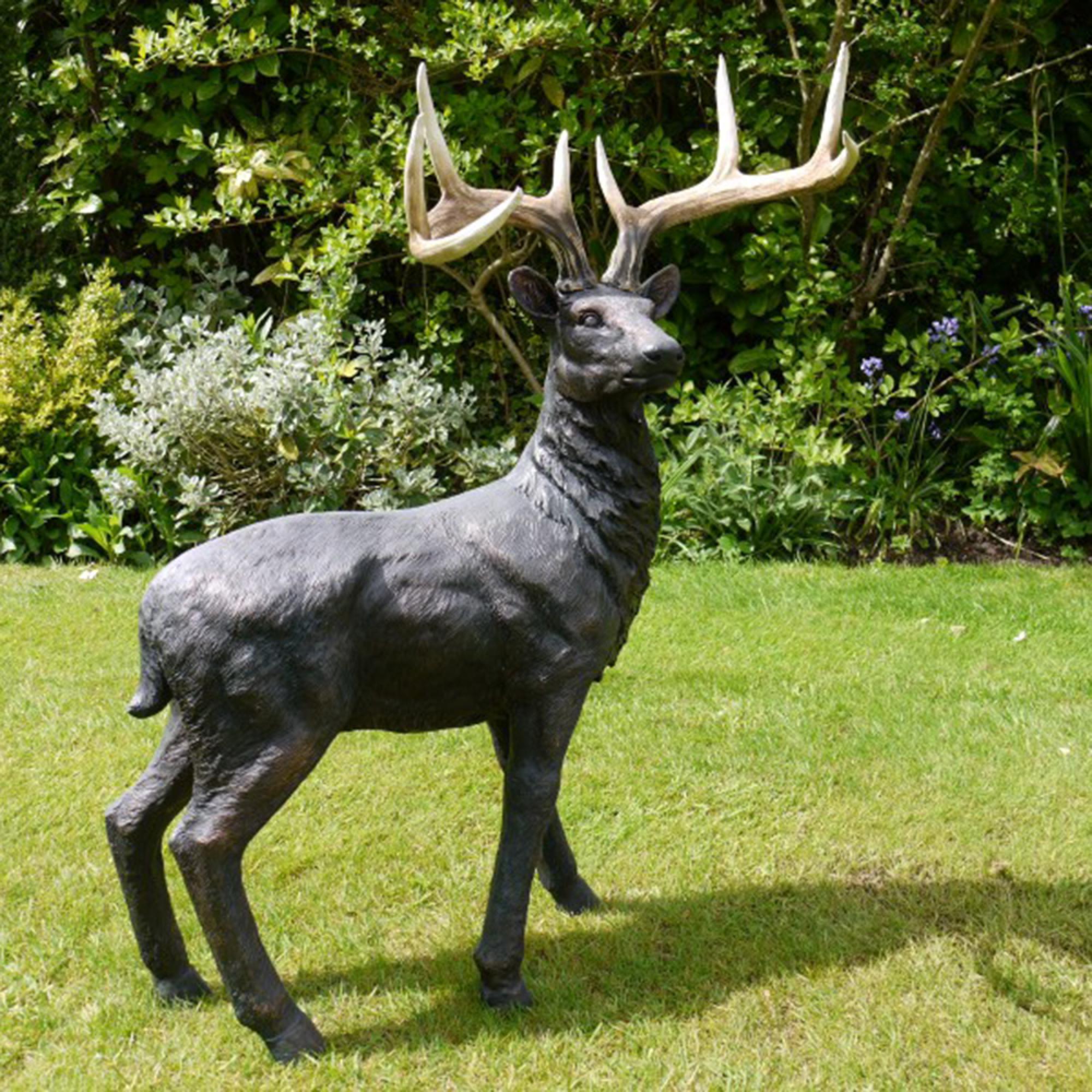 Large Stag Deer Statue - Black Resin - Outdoor