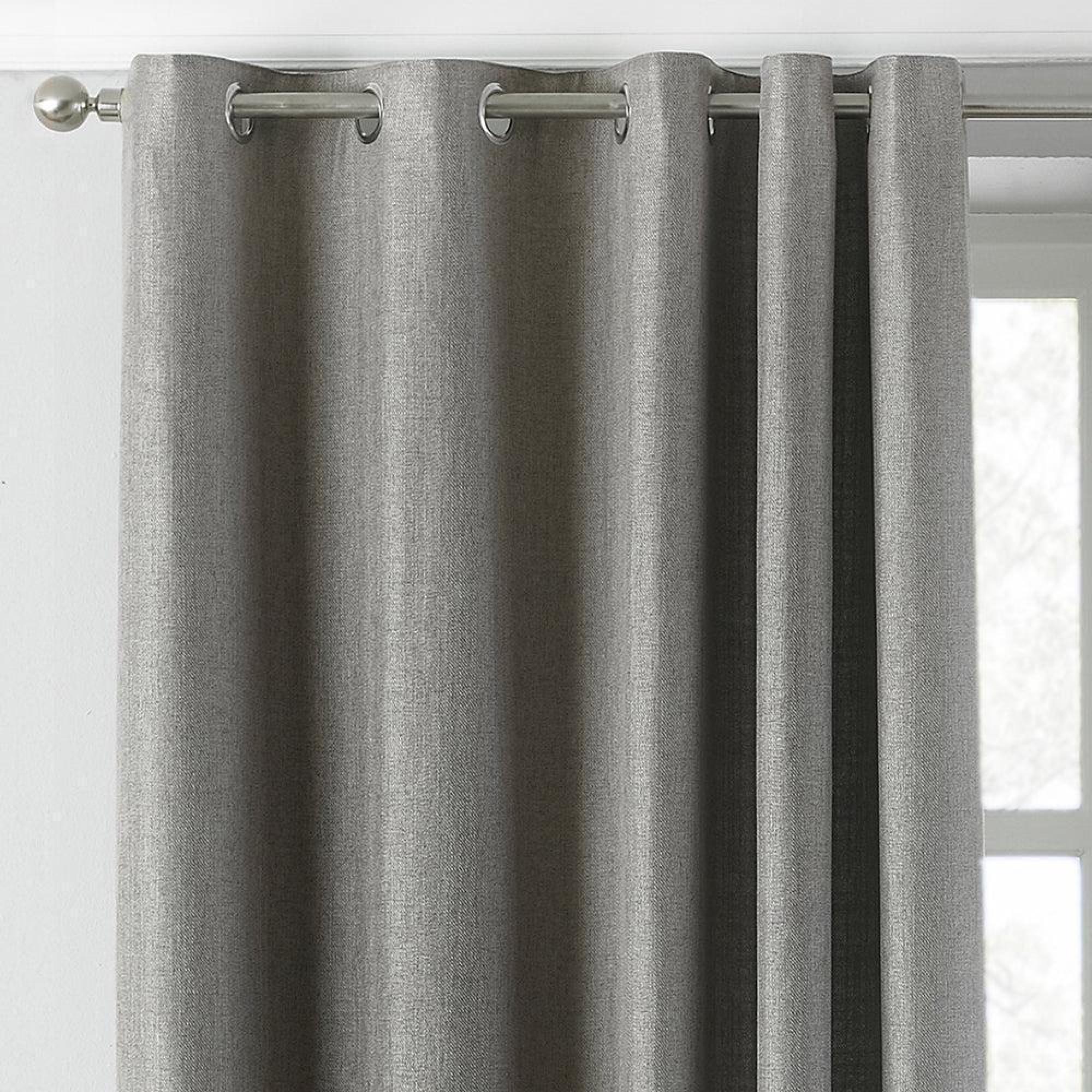Paoletti Atlantic Grey Twill Woven Eyelet Curtains