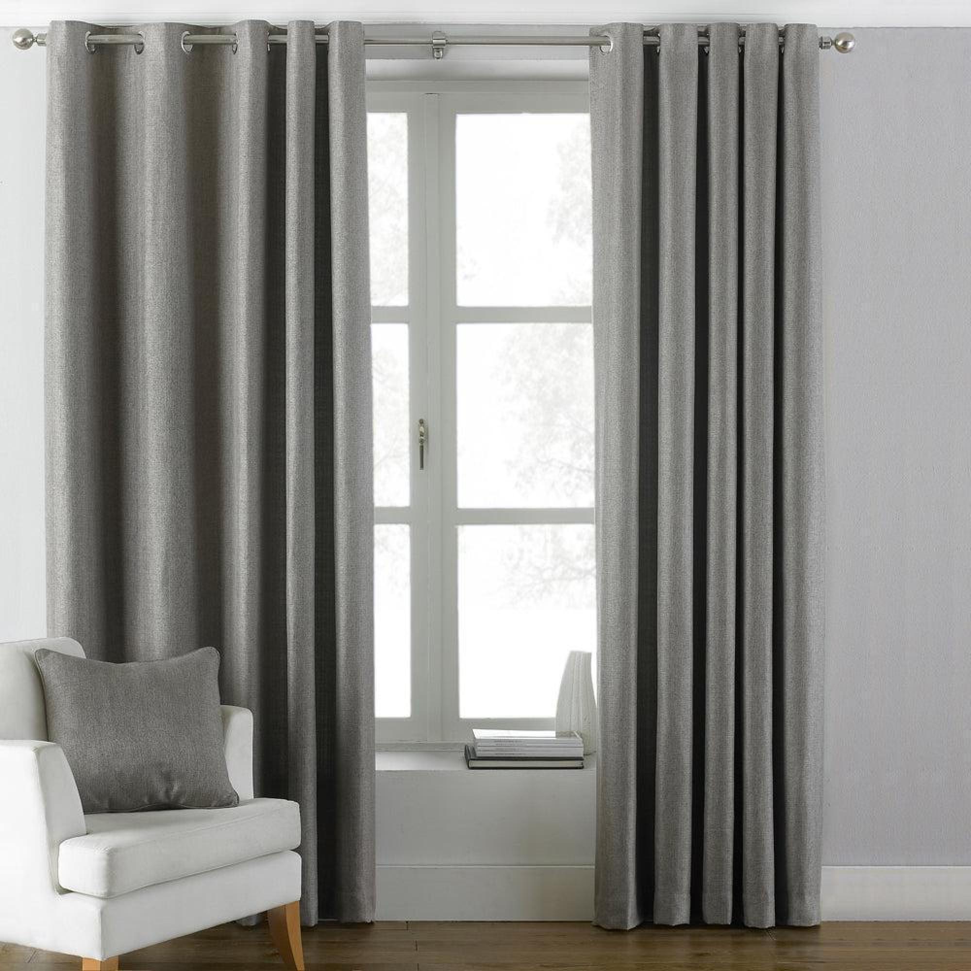 Paoletti Atlantic Grey Twill Woven Eyelet Curtains