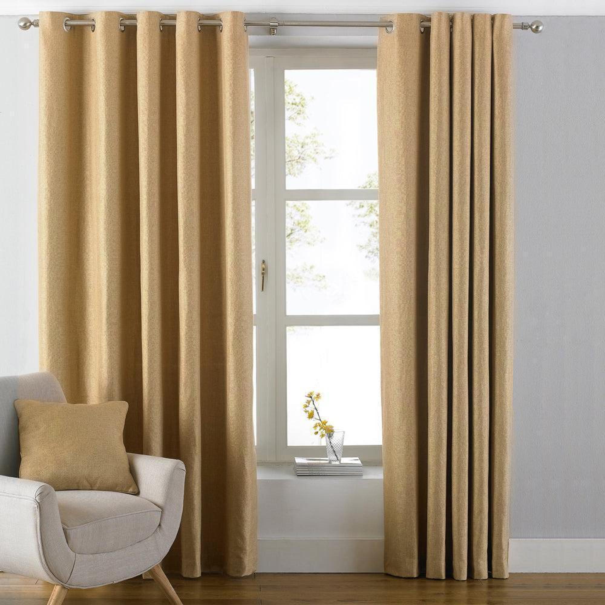 Paoletti Atlantic Ochre Twill Woven Eyelet Curtains
