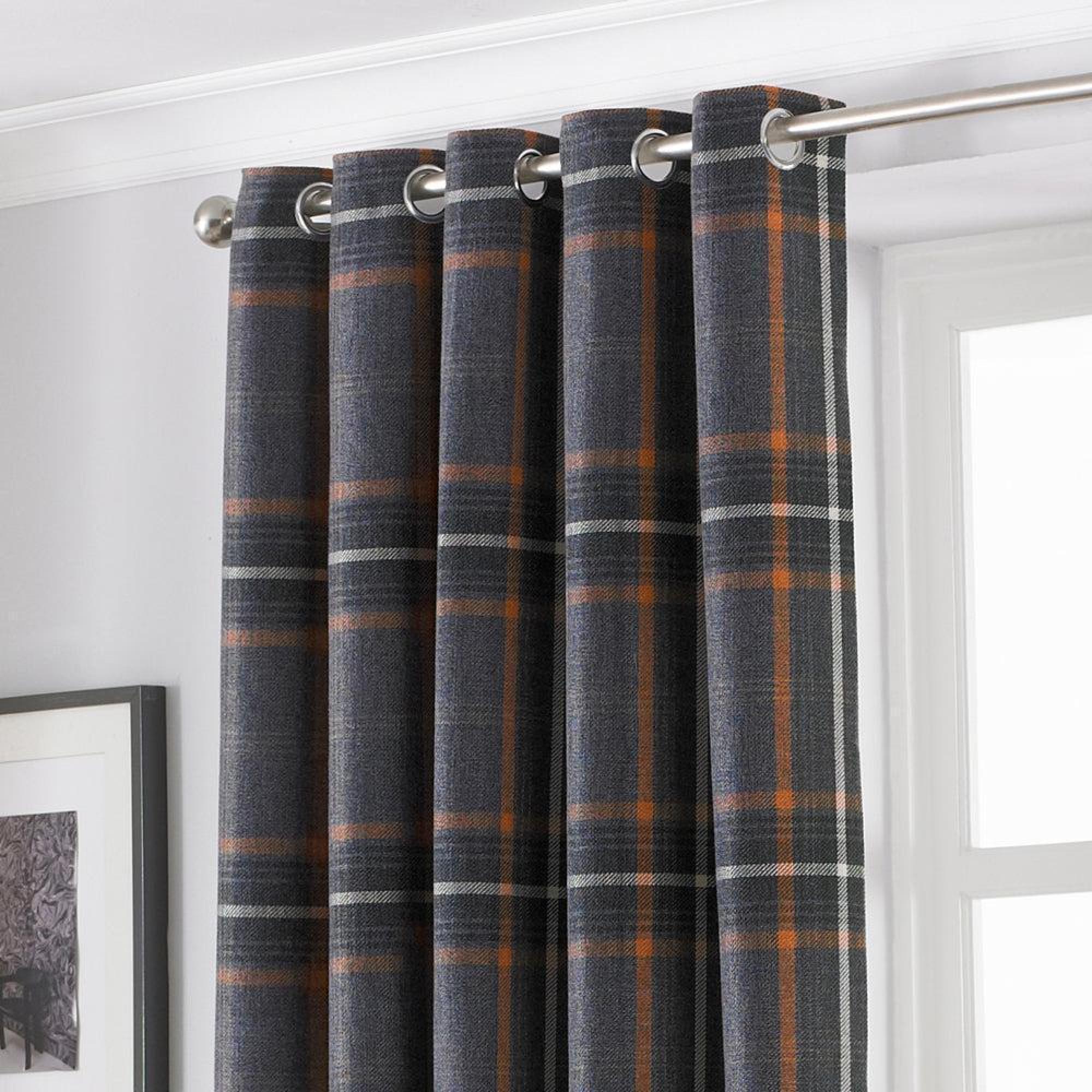 Paoletti Aviemore Rust Tartan Faux Wool Eyelet Curtains