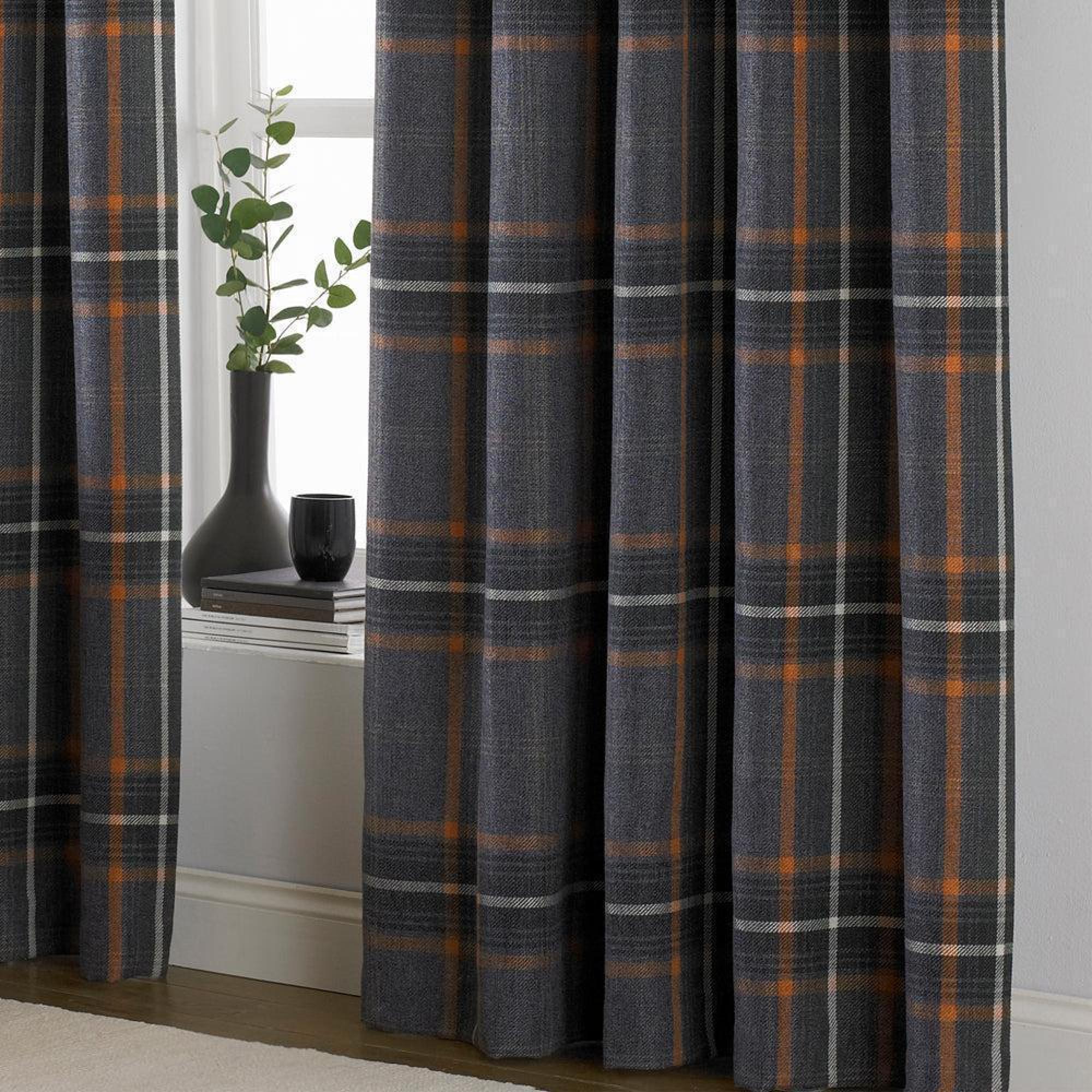 Paoletti Aviemore Rust Tartan Faux Wool Eyelet Curtains