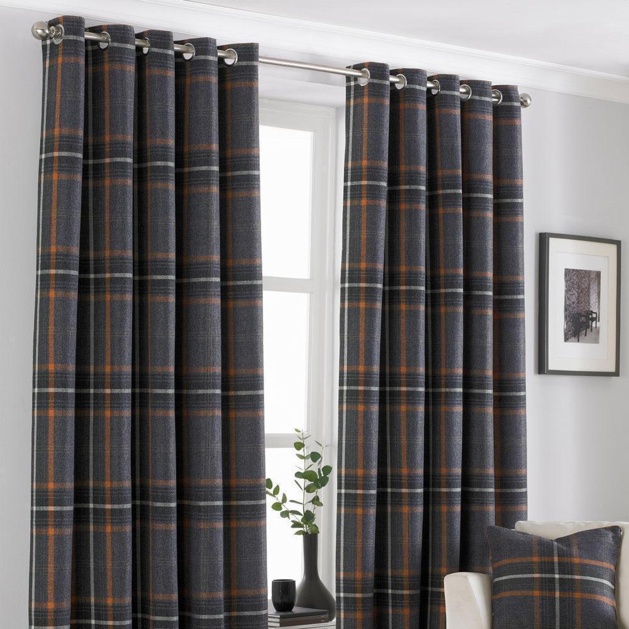 Paoletti Aviemore Rust Tartan Faux Wool Eyelet Curtains