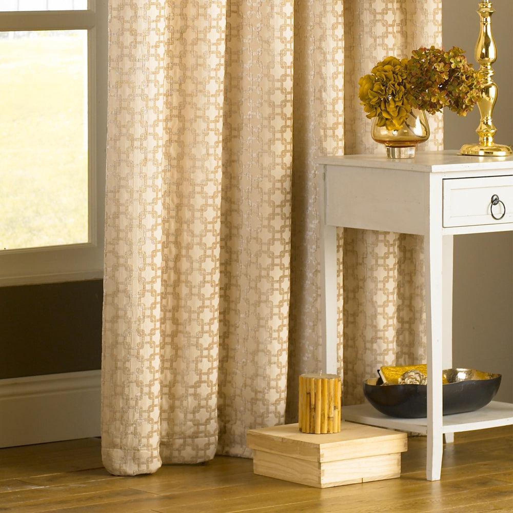 Paoletti Belmont Beige Chenille Jacquard Eyelet Curtains