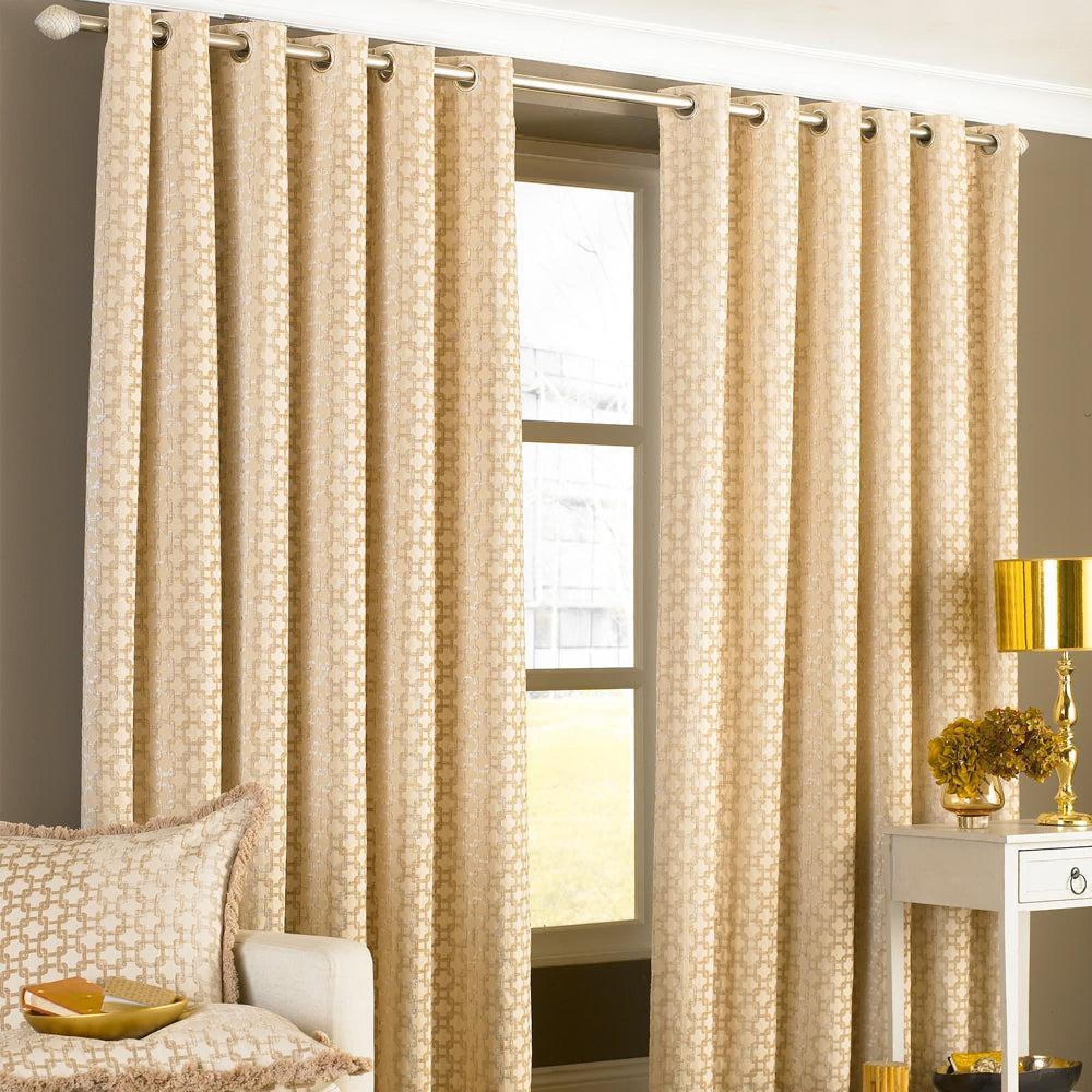 Paoletti Belmont Beige Chenille Jacquard Eyelet Curtains