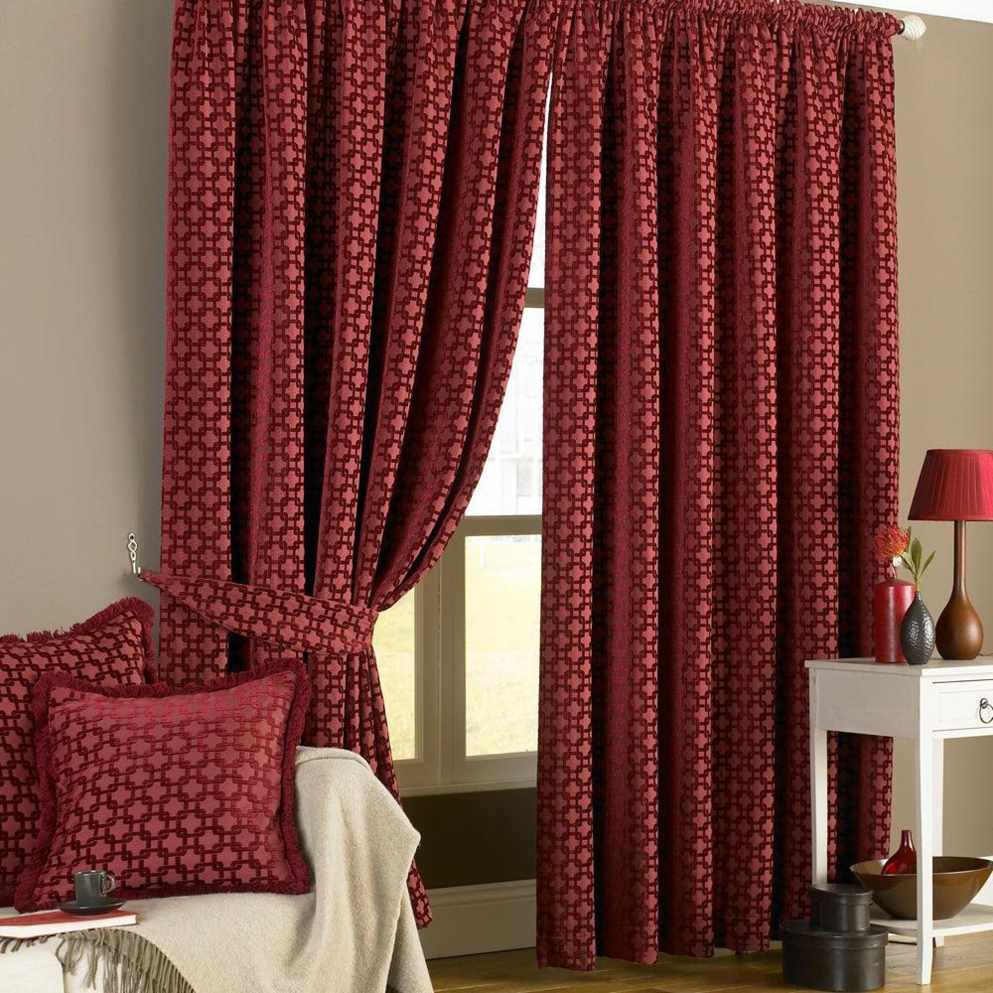 Paoletti Belmont Claret Chenille Jacquard Pencil Pleat Curtains