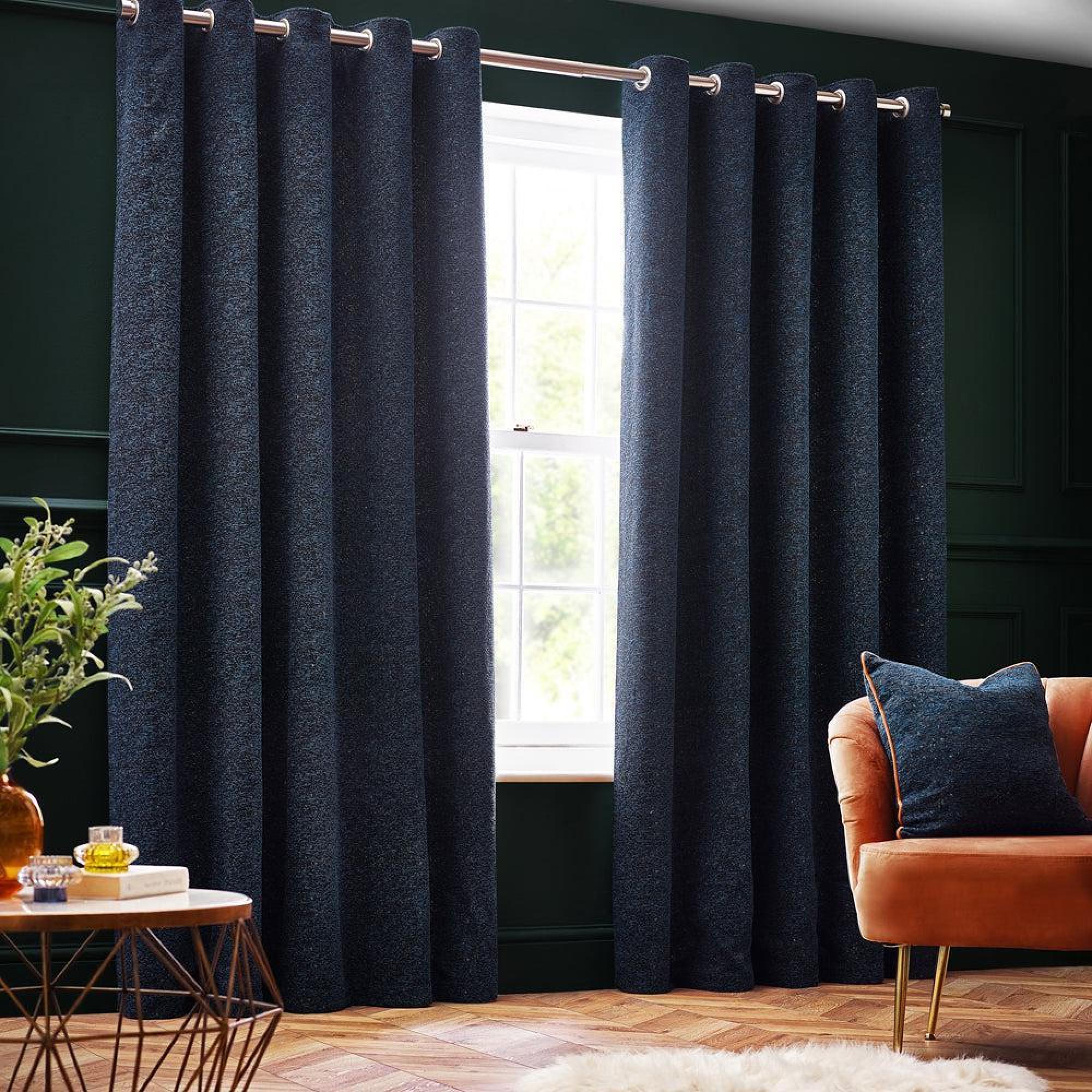 Paoletti Galaxy Navy Room Darkening Eyelet Curtains
