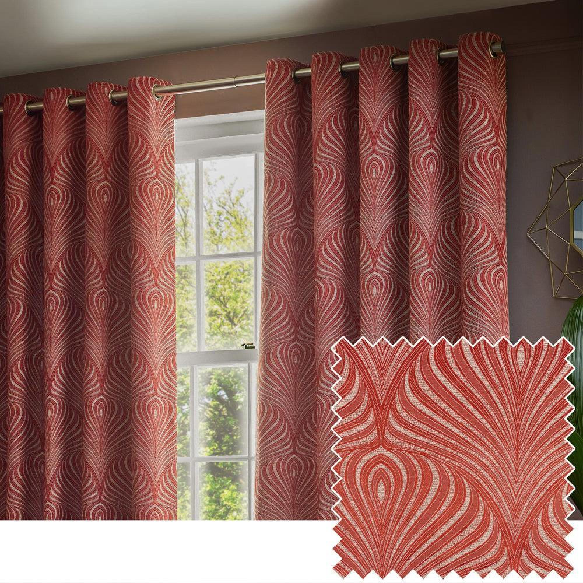Paoletti Gatsby Terracotta Jacquard Eyelet Curtains