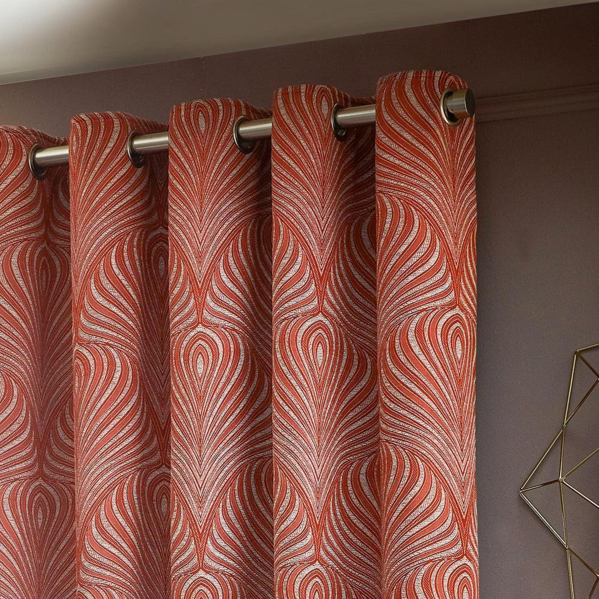 Paoletti Gatsby Terracotta Jacquard Eyelet Curtains