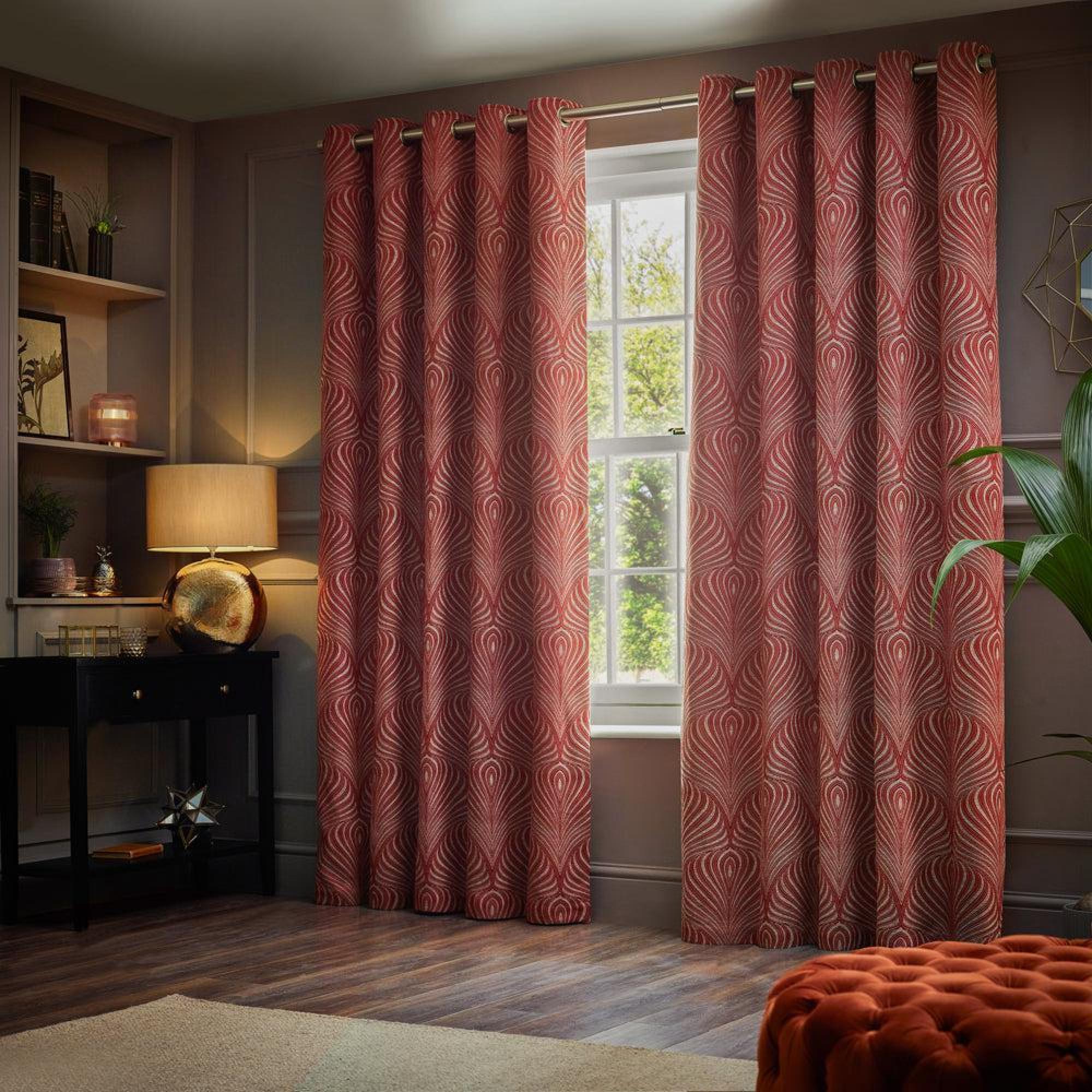 Paoletti Gatsby Terracotta Jacquard Eyelet Curtains