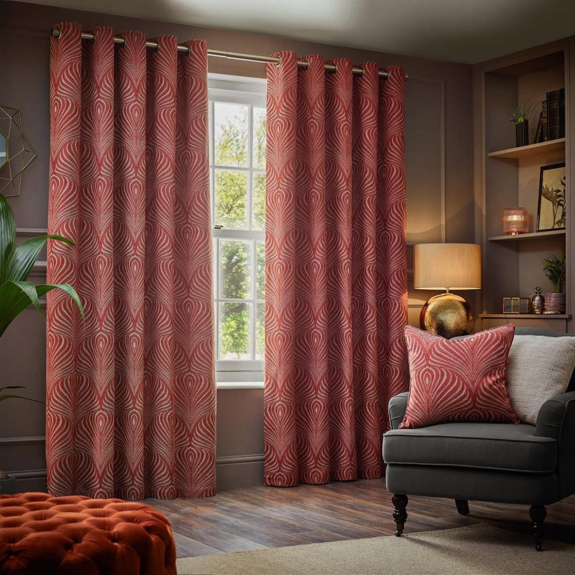 Paoletti Gatsby Terracotta Jacquard Eyelet Curtains