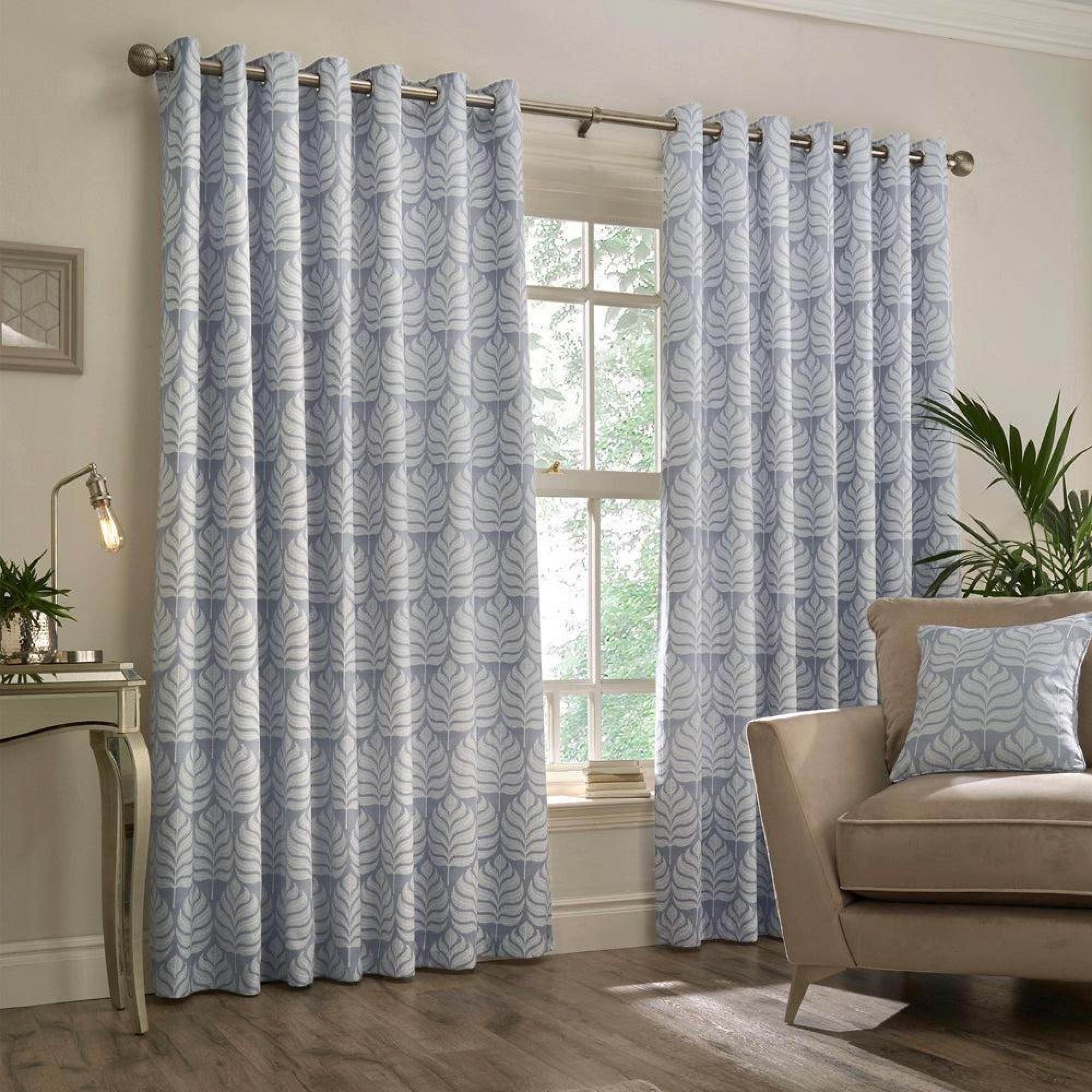 Paoletti Horto Blue Botanical Eyelet Curtains