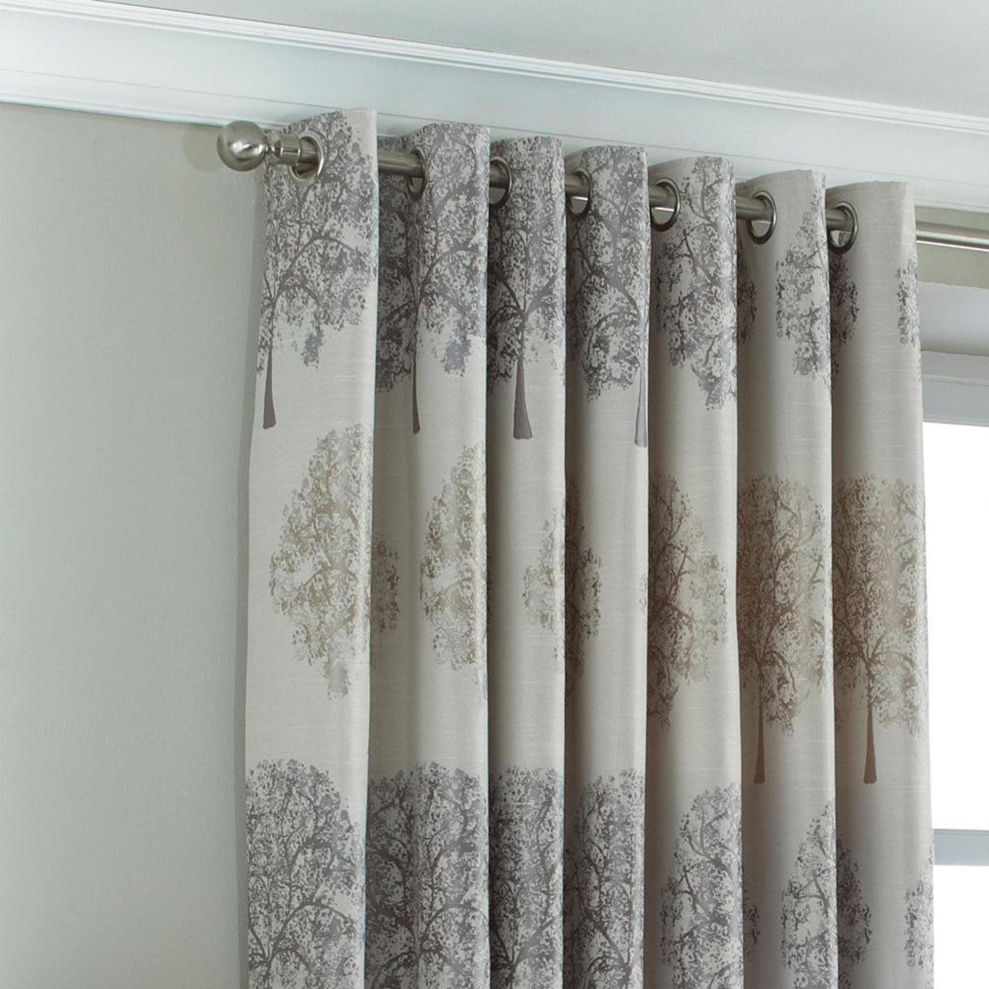 Paoletti Oakdale Tree Silver Motif Eyelet Curtains