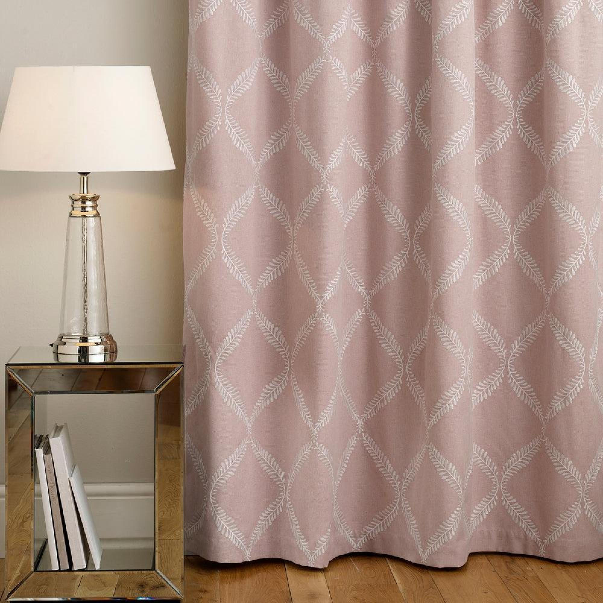 Paoletti Olivia Blush Lattice Embroidered Pencil Pleat Curtains