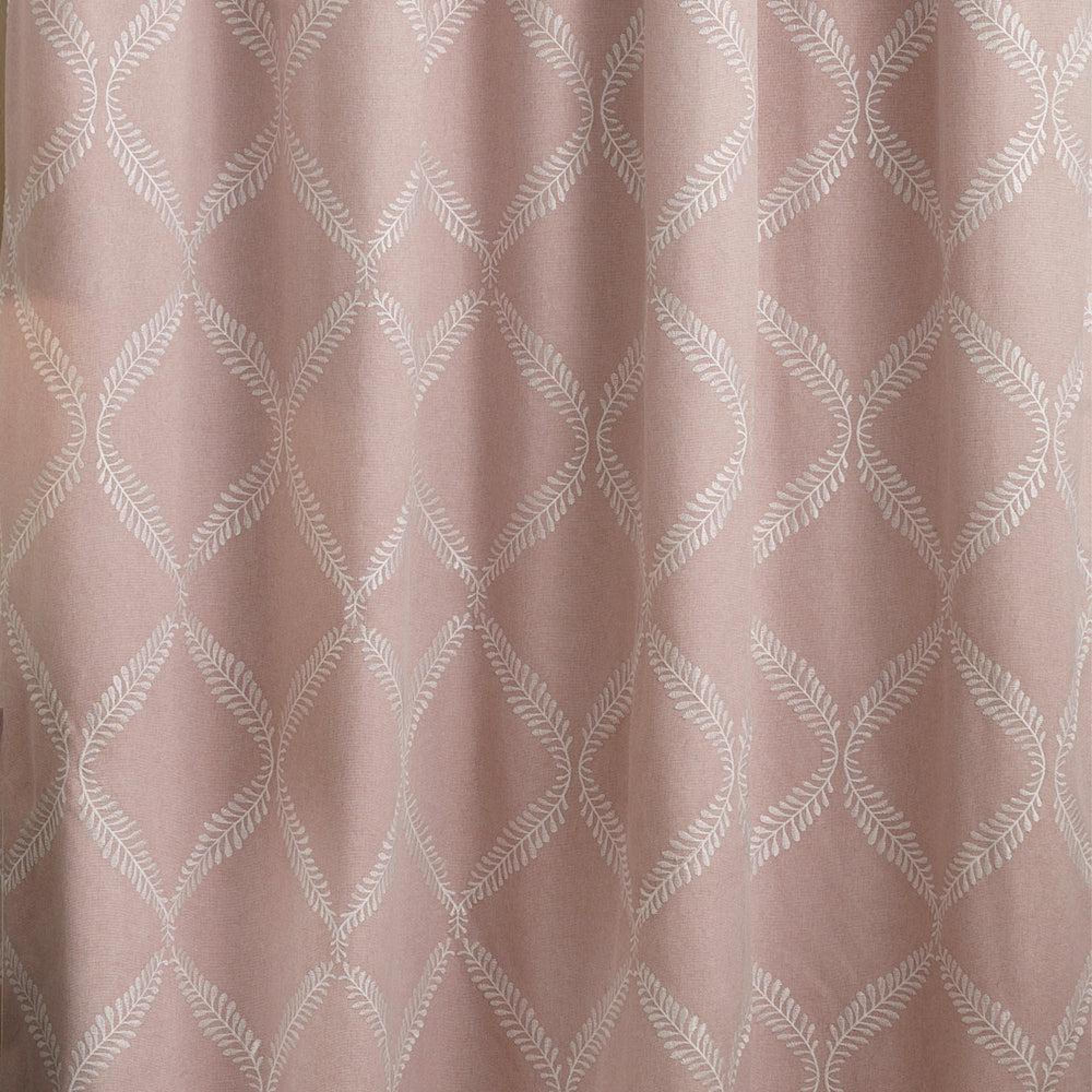 Paoletti Olivia Blush Lattice Embroidered Pencil Pleat Curtains