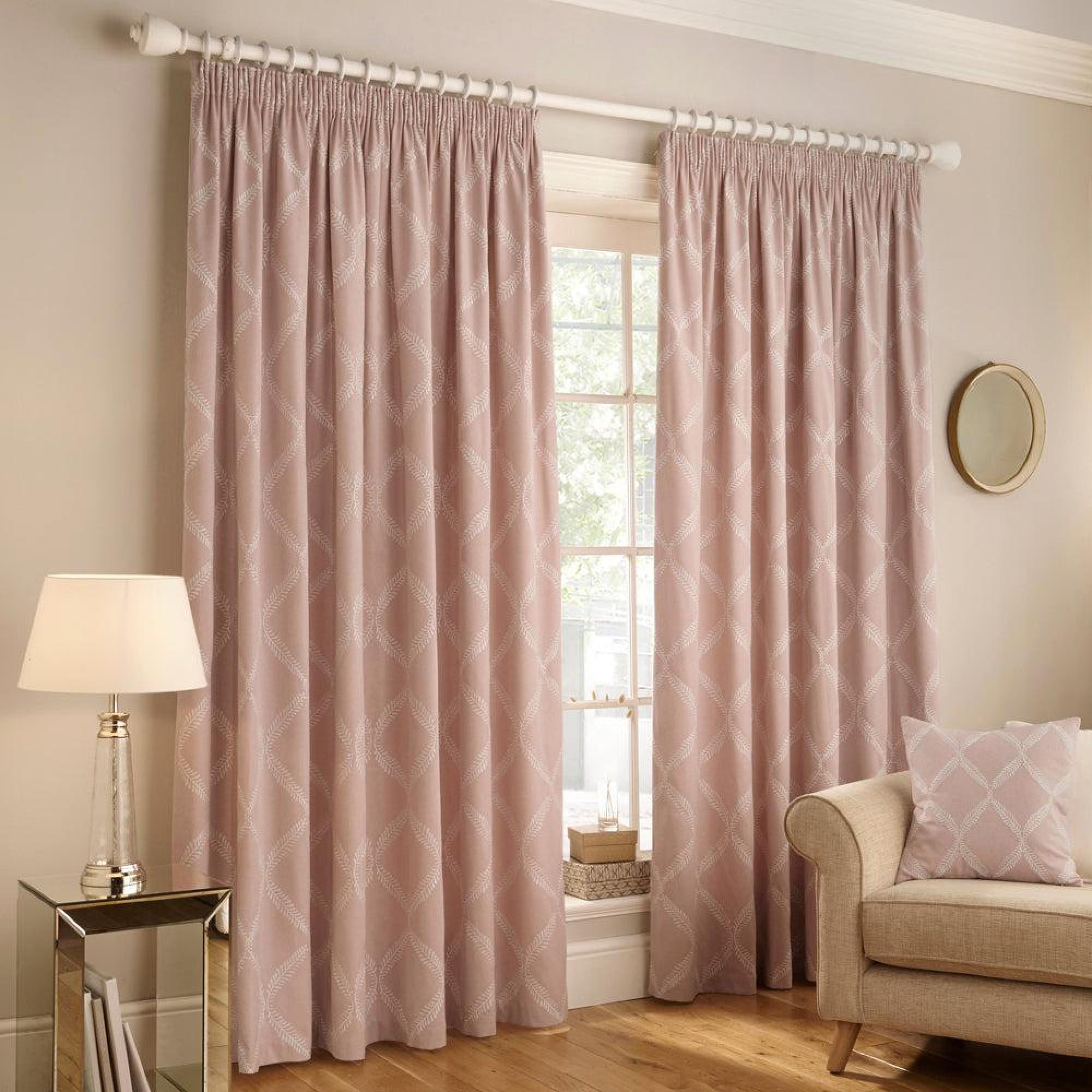 Paoletti Olivia Blush Lattice Embroidered Pencil Pleat Curtains
