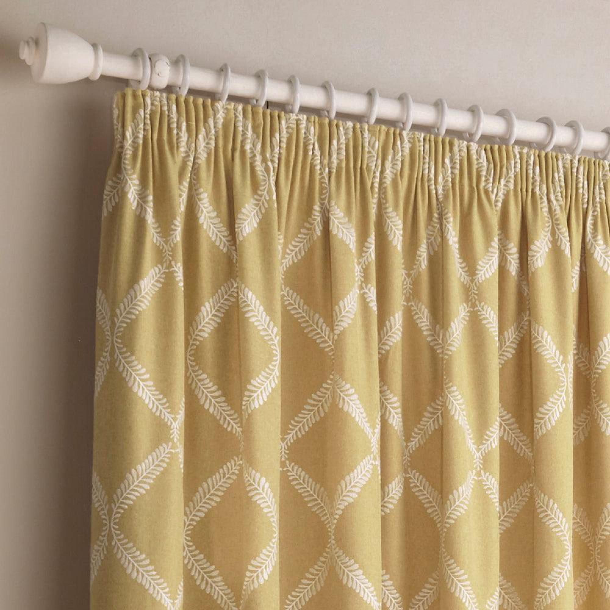 Paoletti Olivia Citron Lattice Embroidered Pencil Pleat Curtains