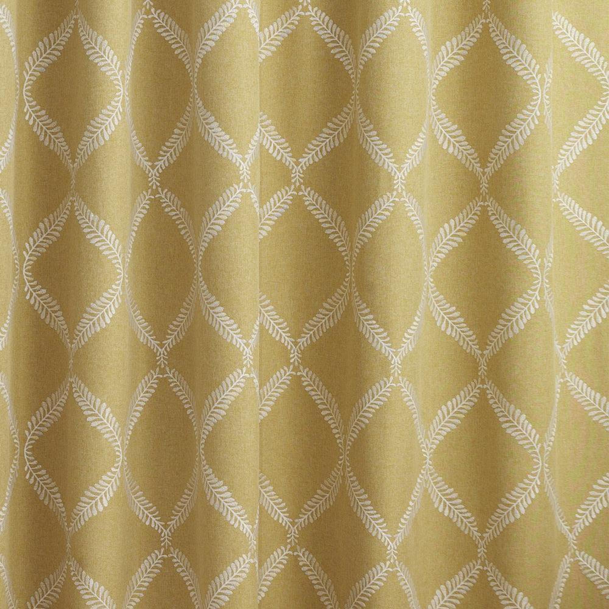 Paoletti Olivia Citron Lattice Embroidered Pencil Pleat Curtains