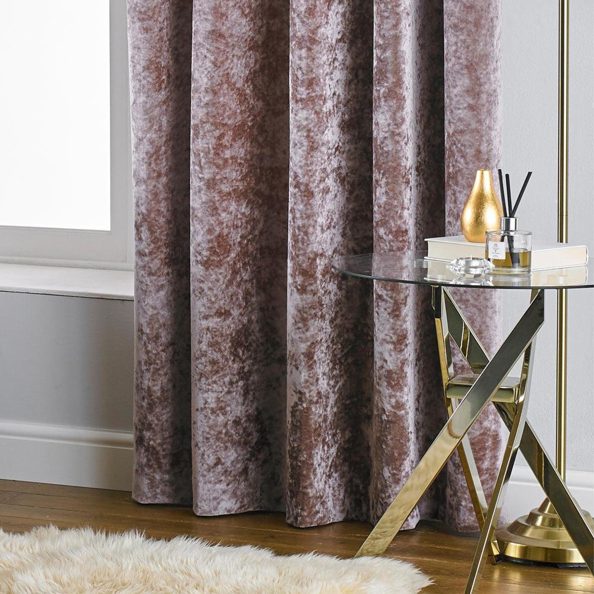 Paoletti Verona Blush Crushed Velvet Eyelet Curtains