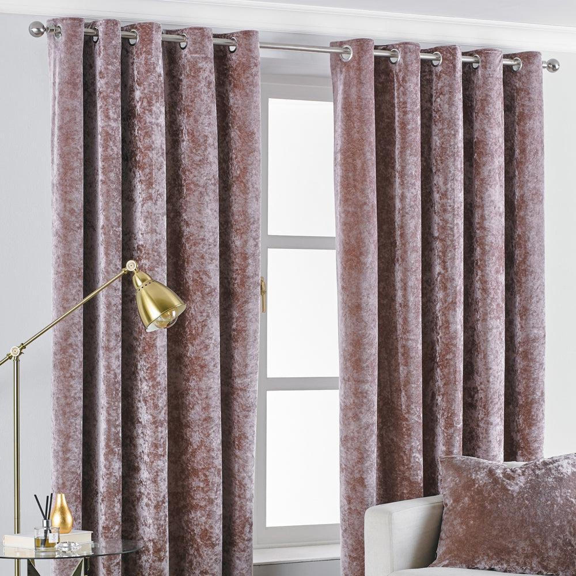 Paoletti Verona Blush Crushed Velvet Eyelet Curtains