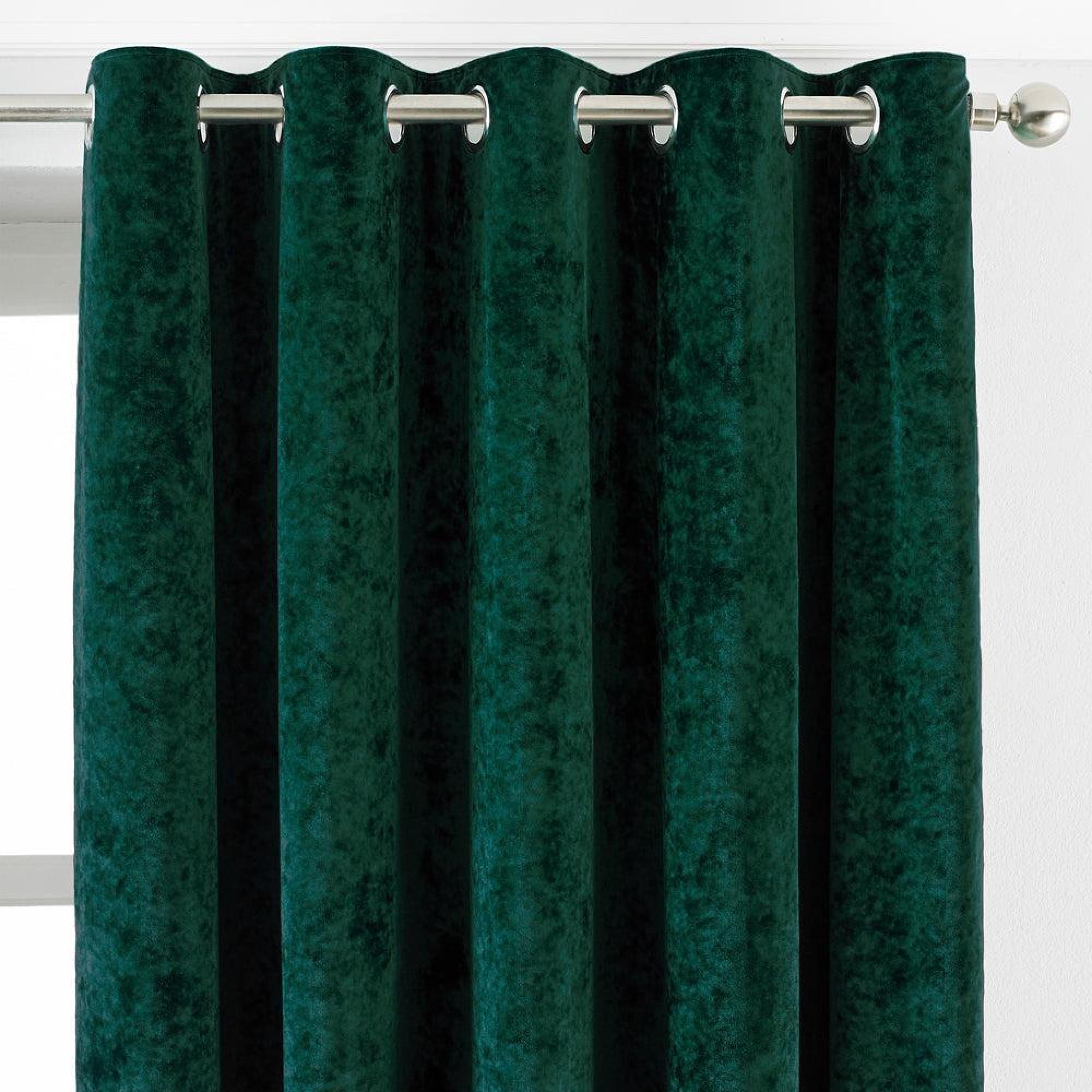Paoletti Verona Emerald Crushed Velvet Eyelet Curtains