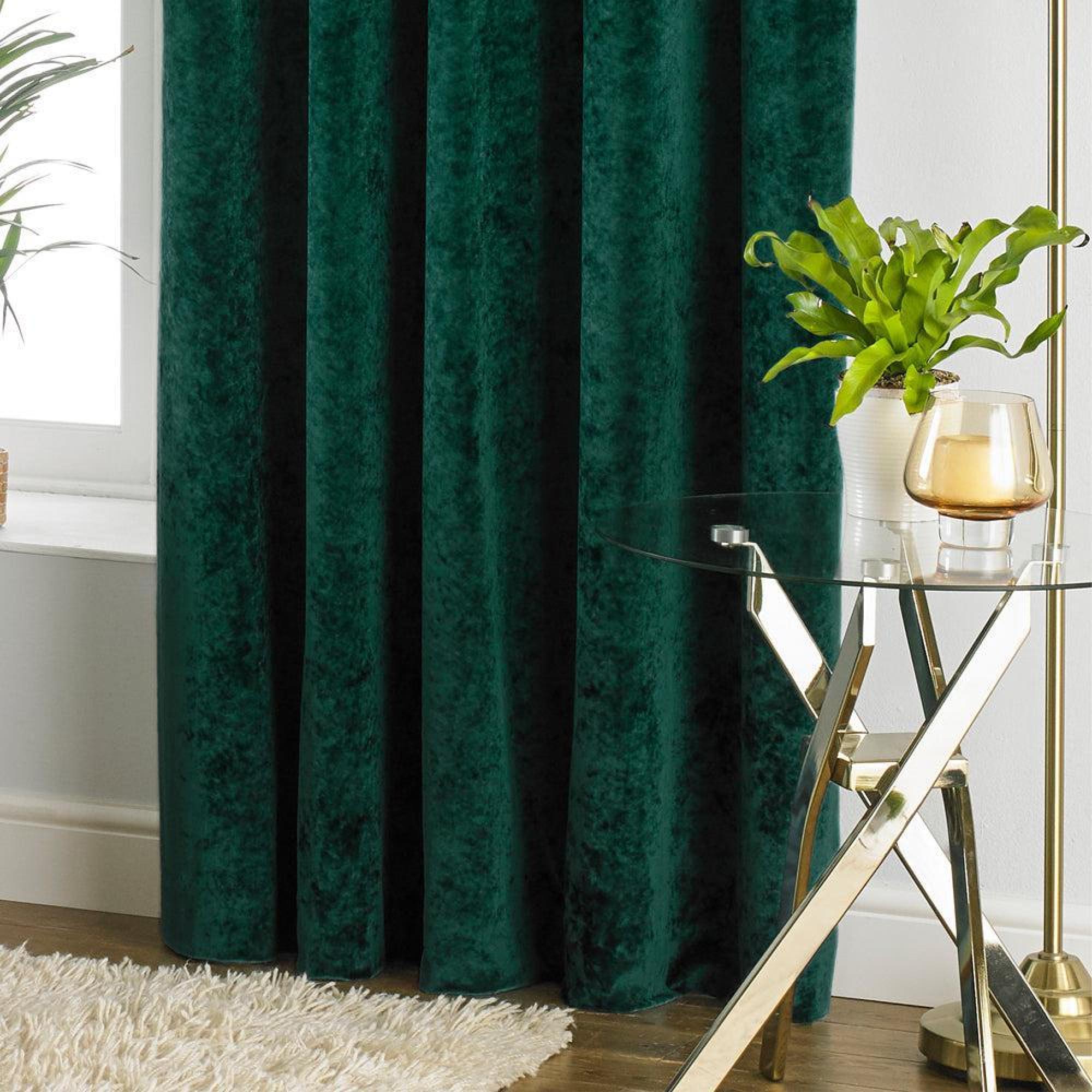 Paoletti Verona Emerald Crushed Velvet Eyelet Curtains