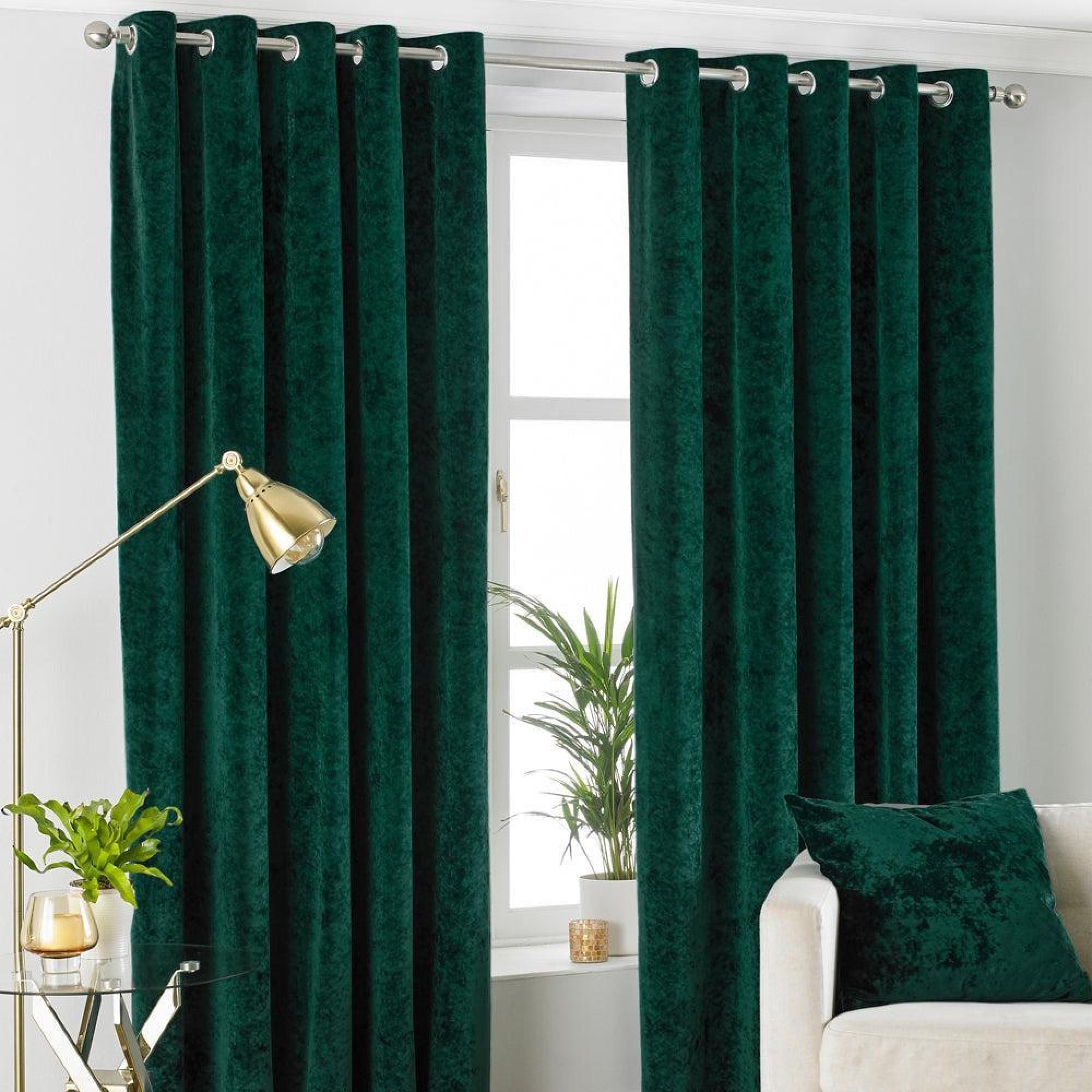 Paoletti Verona Emerald Crushed Velvet Eyelet Curtains