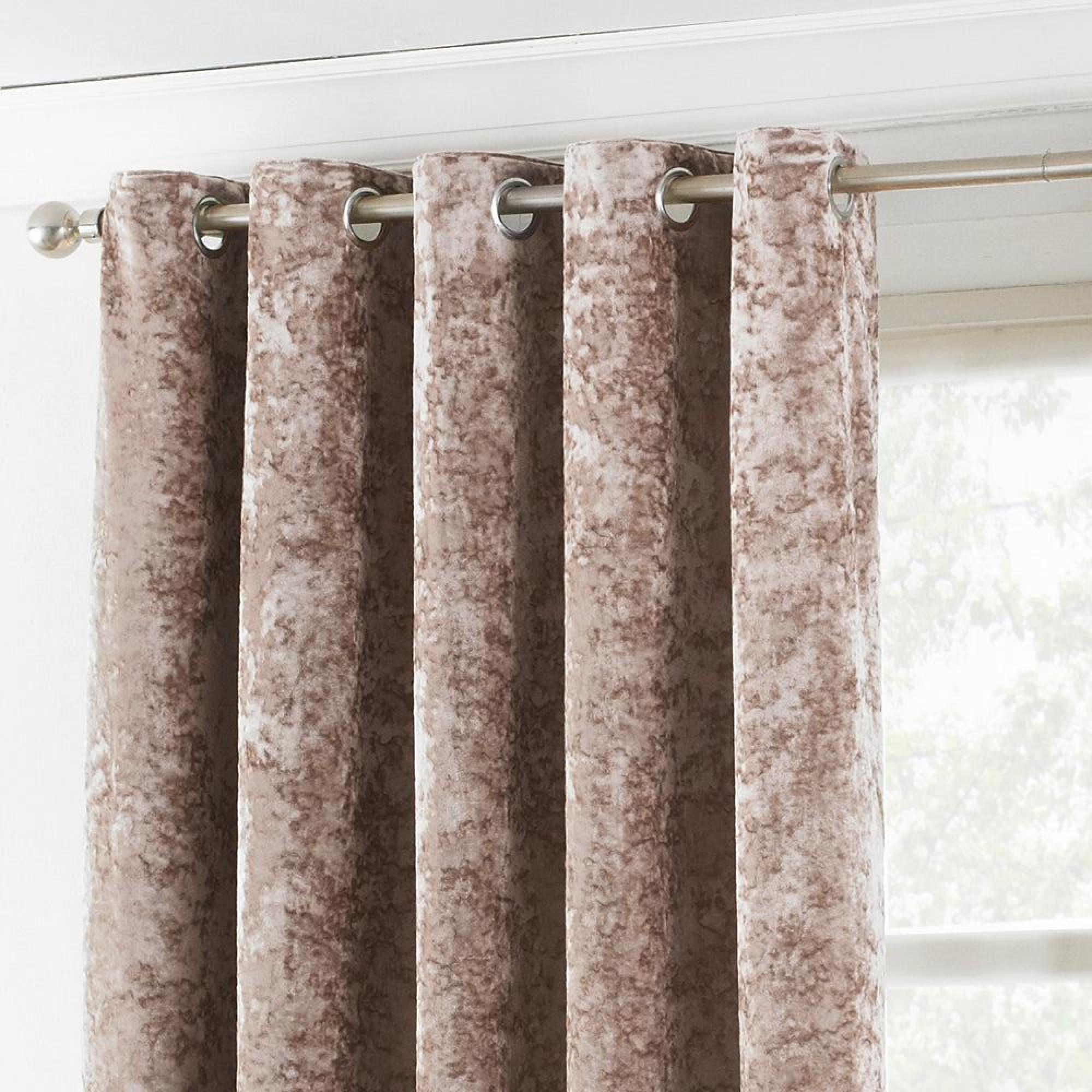 Paoletti Verona Oyster Crushed Velvet Eyelet Curtains