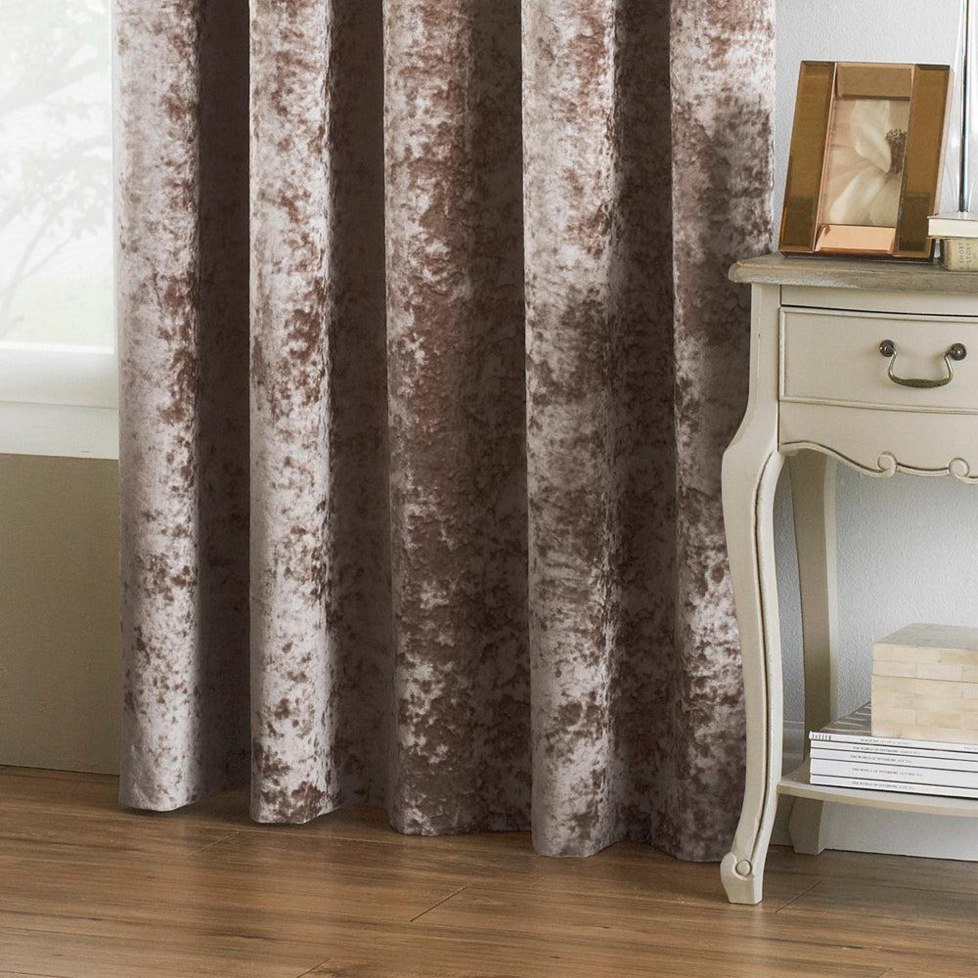 Paoletti Verona Oyster Crushed Velvet Eyelet Curtains