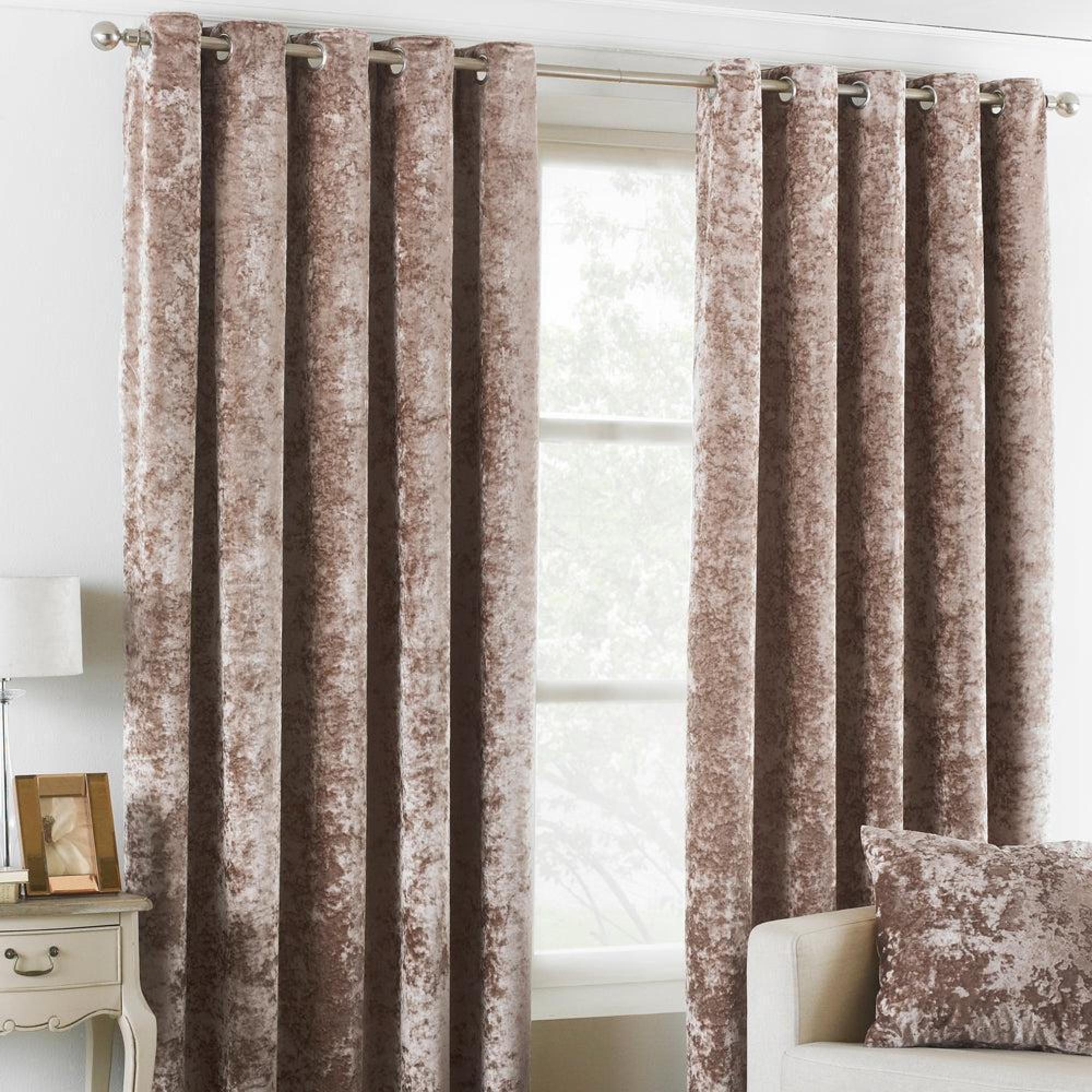Paoletti Verona Oyster Crushed Velvet Eyelet Curtains