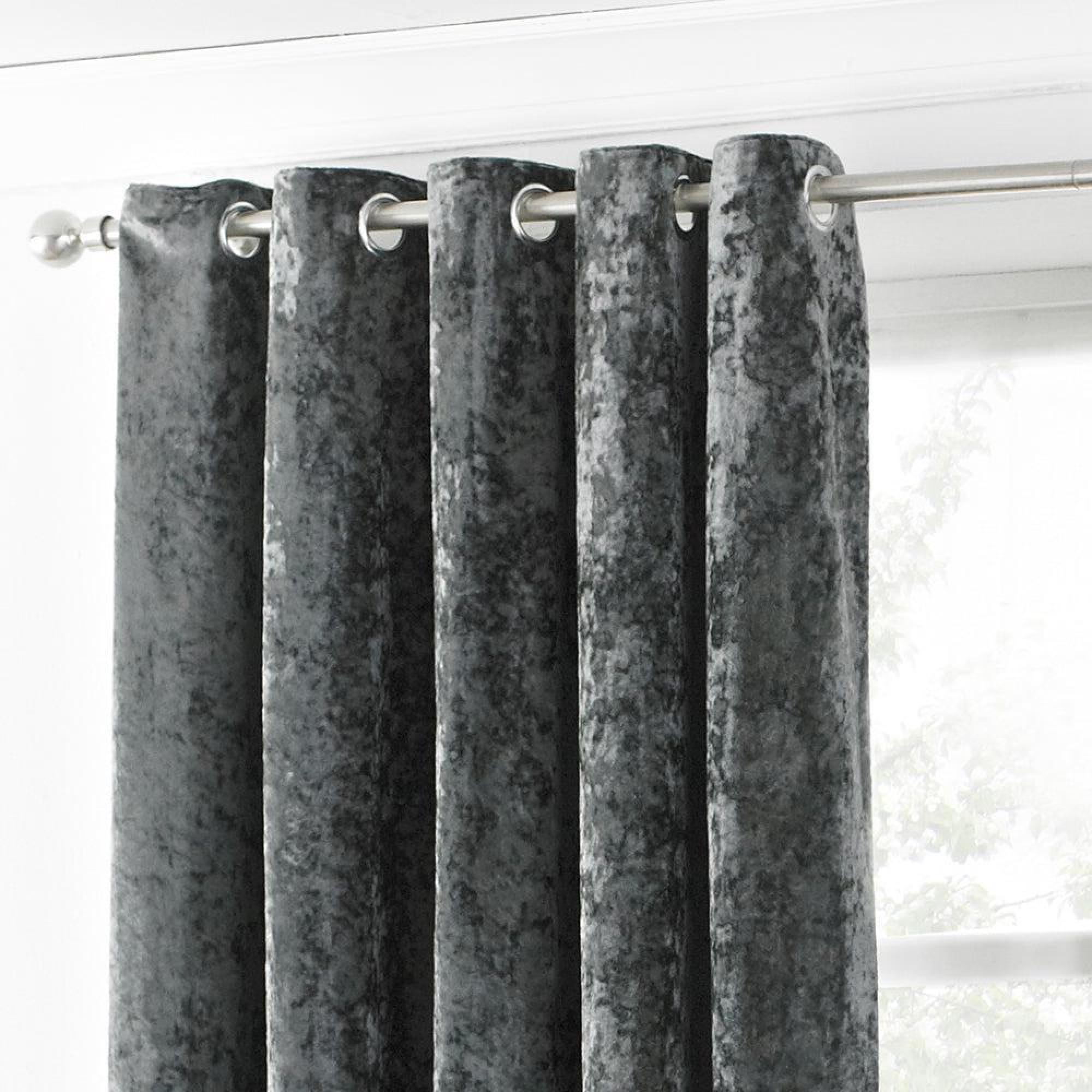Paoletti Verona Pewter Crushed Velvet Eyelet Curtains