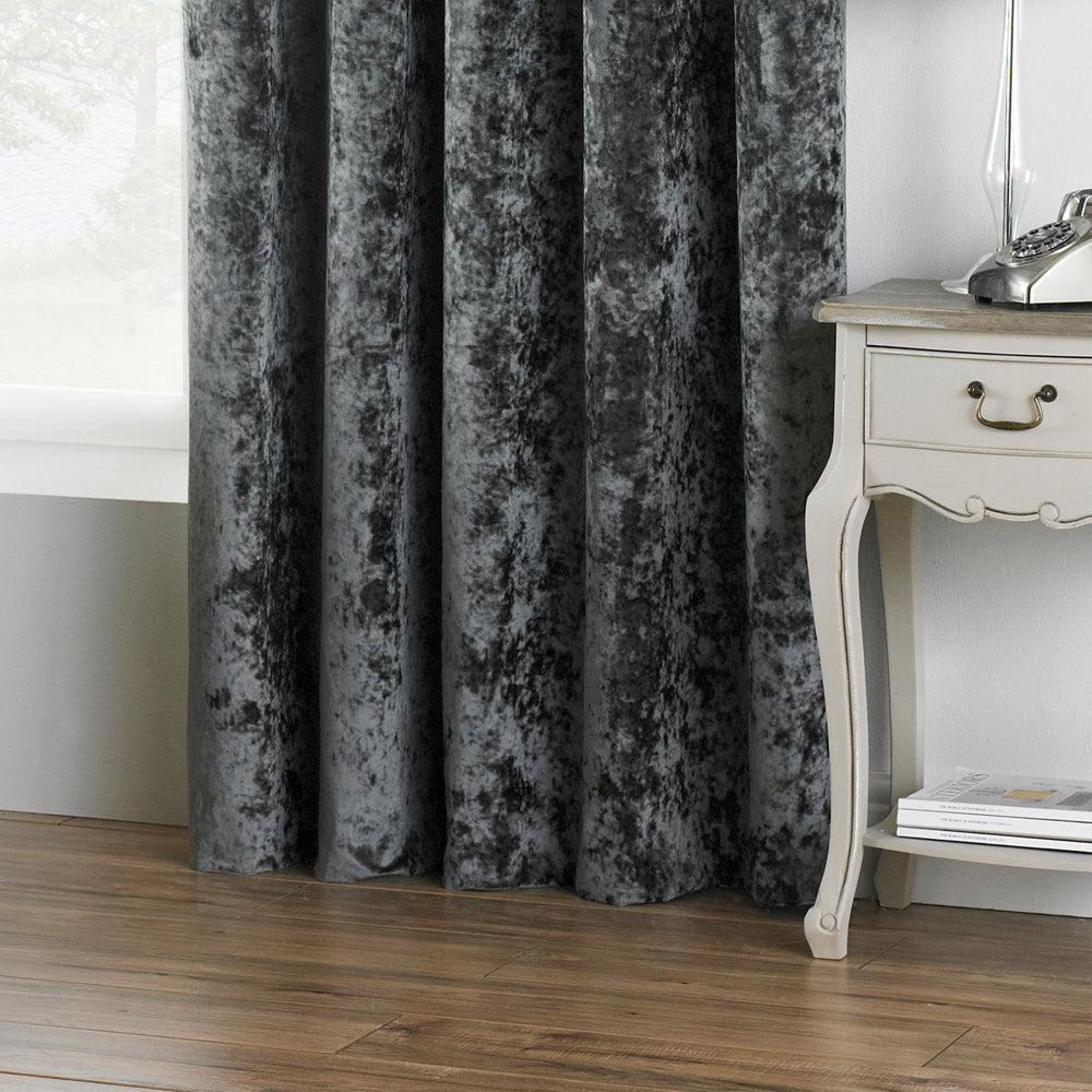Paoletti Verona Pewter Crushed Velvet Eyelet Curtains