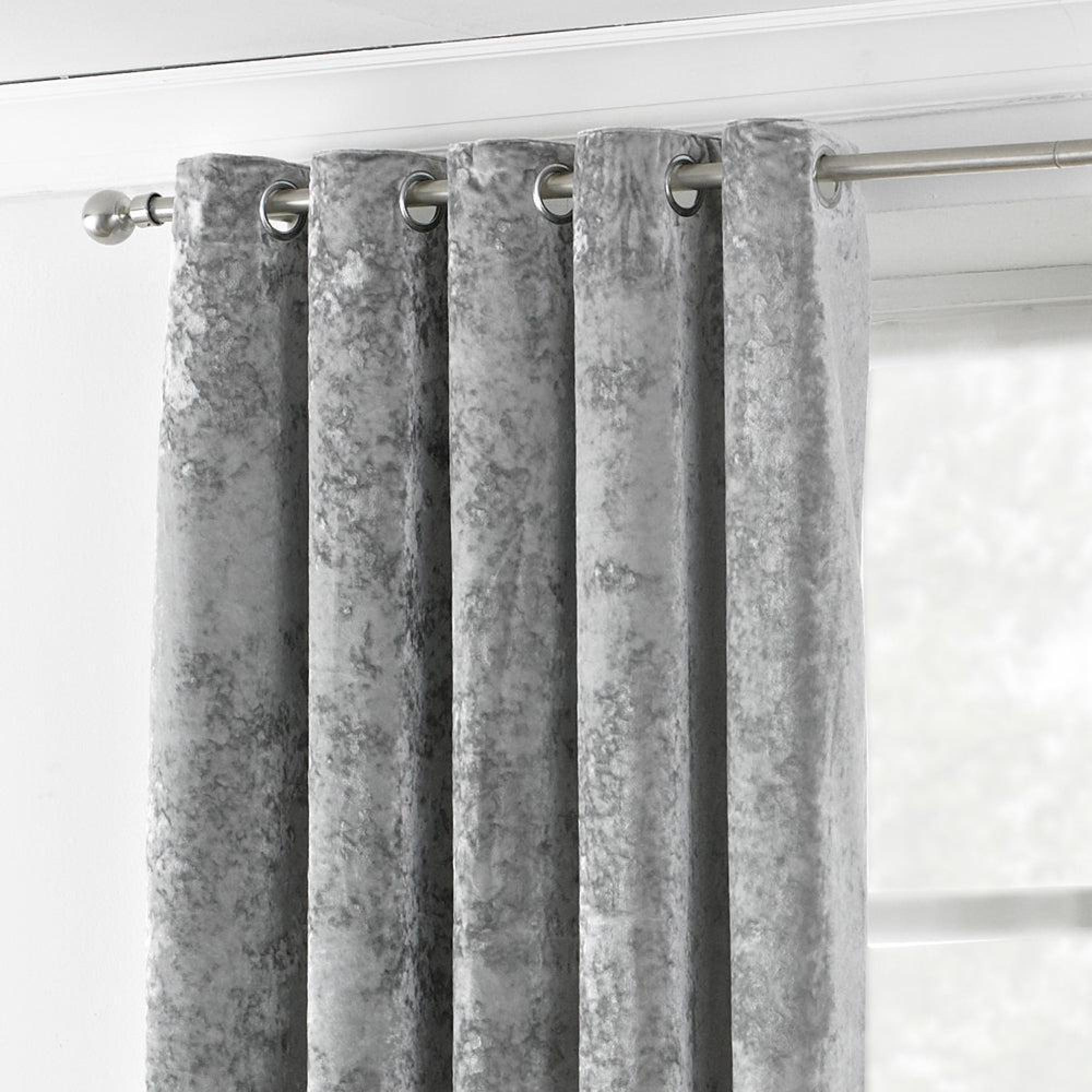 Paoletti Verona Silver Crushed Velvet Eyelet Curtains