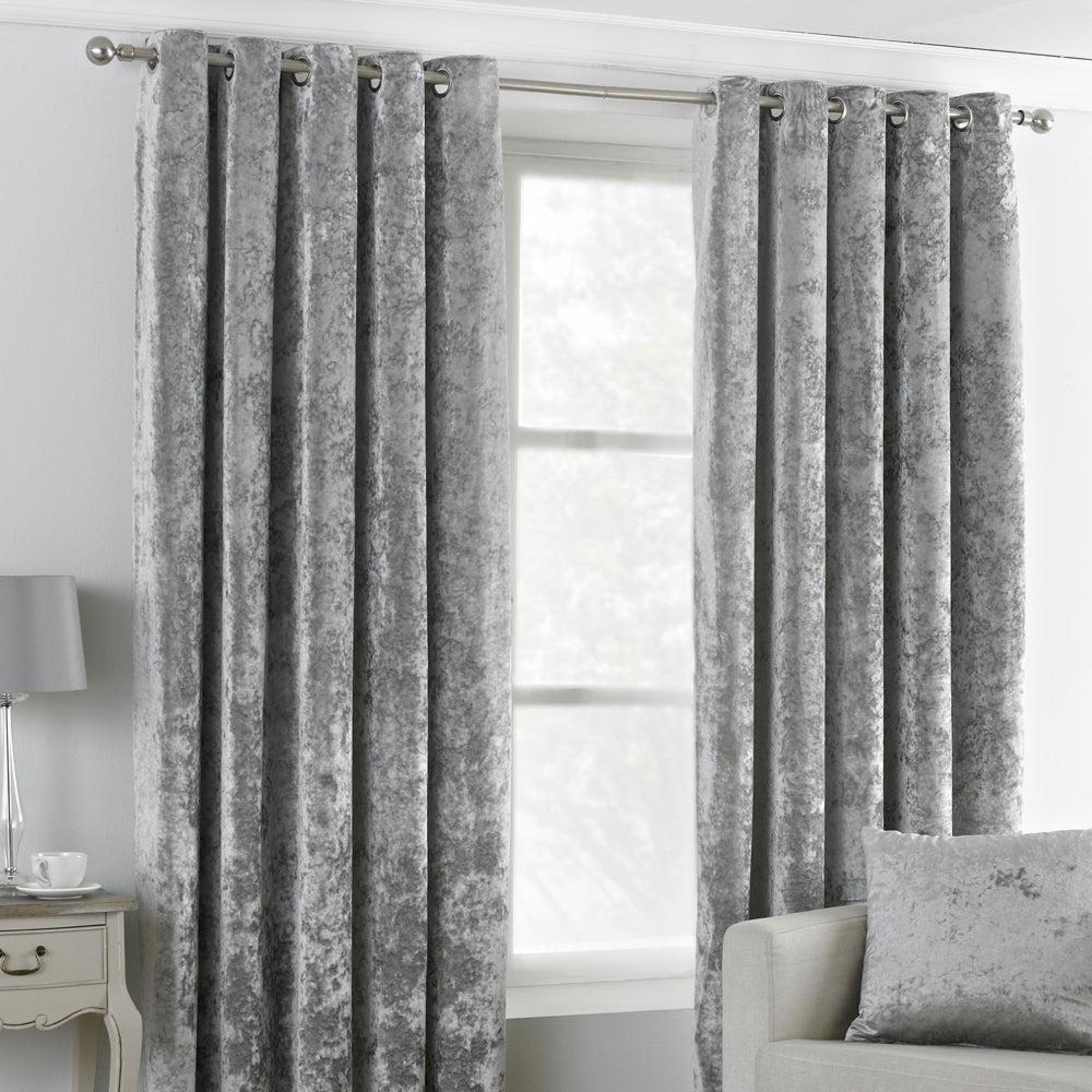 Paoletti Verona Silver Crushed Velvet Eyelet Curtains