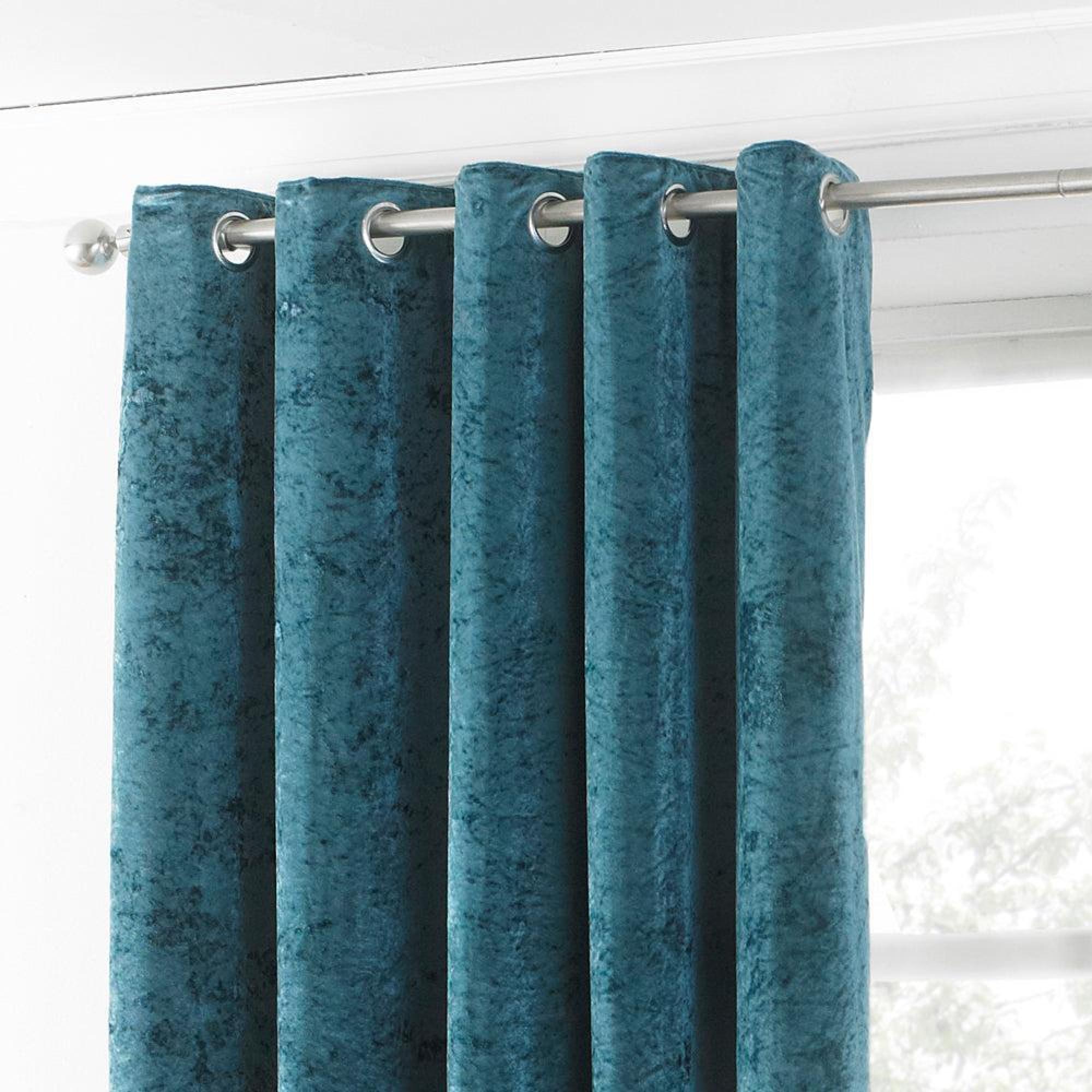 Paoletti Verona Teal Crushed Velvet Eyelet Curtains