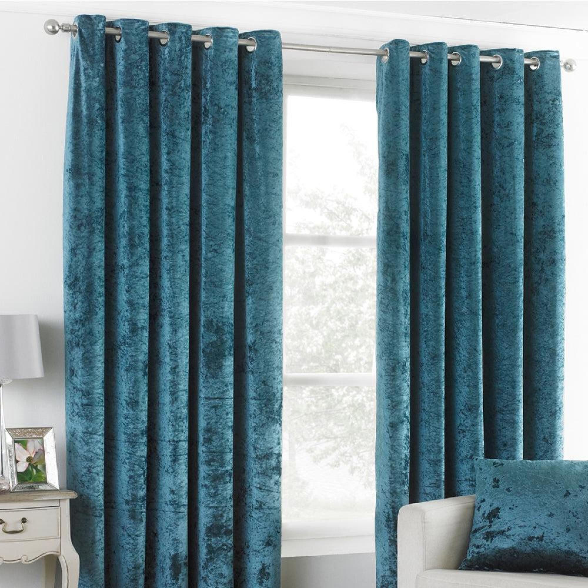 Paoletti Verona Teal Crushed Velvet Eyelet Curtains