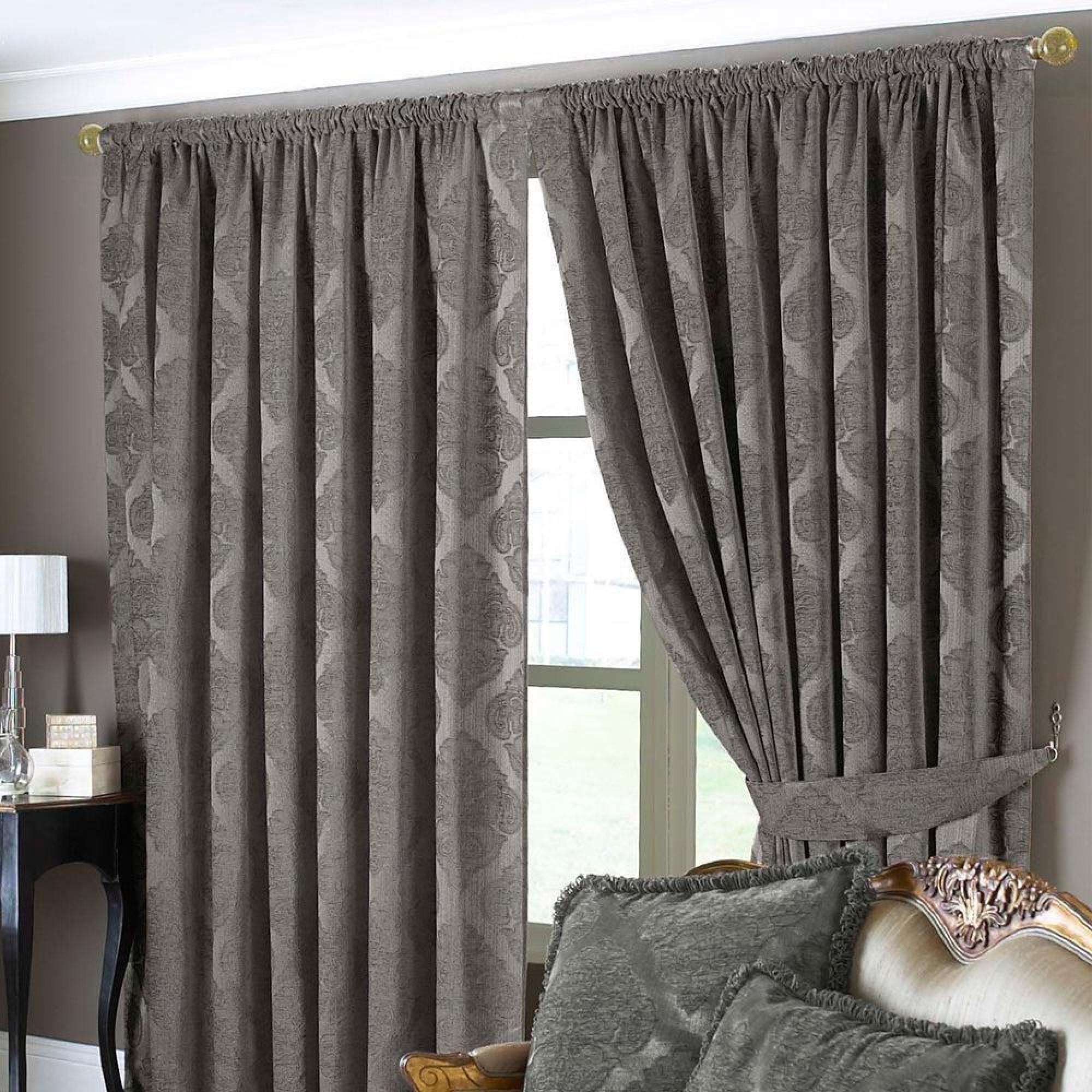Paoletti Winchester Mocha Jacquard Pencil Pleat Curtains