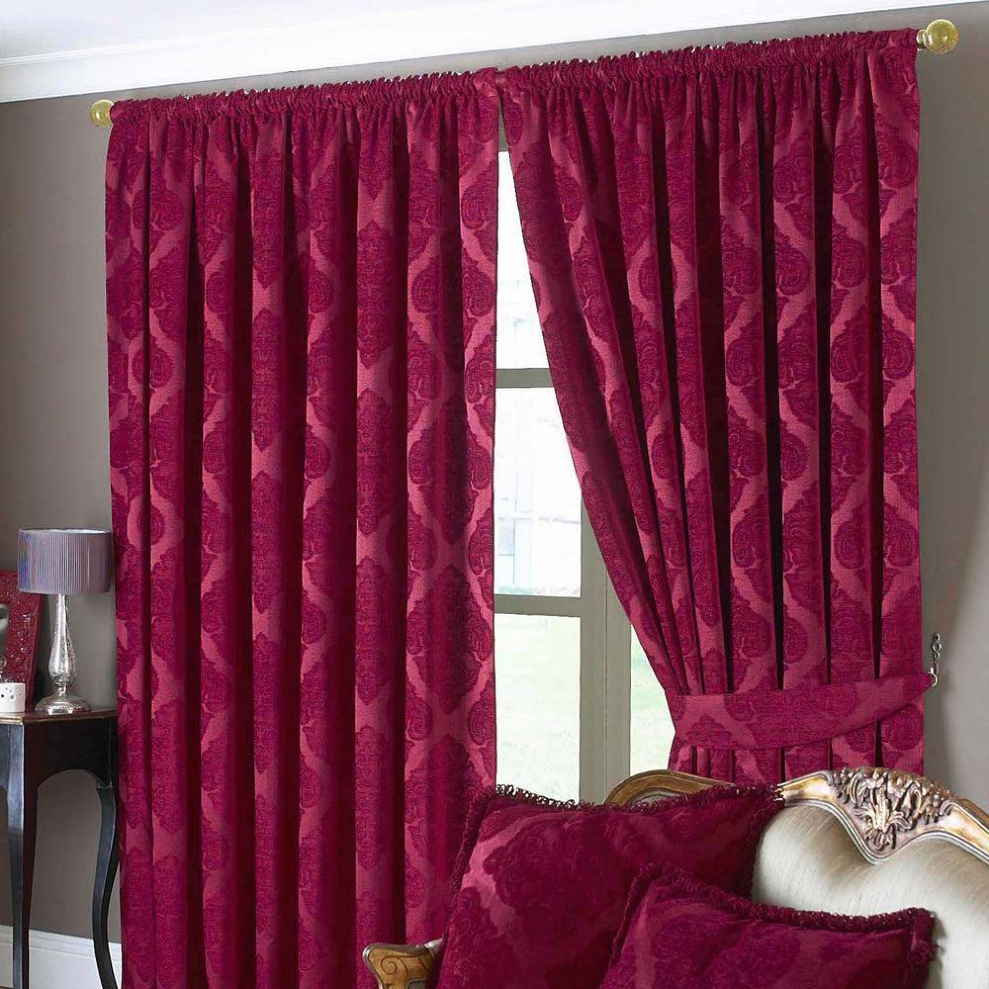Paoletti Winchester Raspberry Jacquard Pencil Pleat Curtains