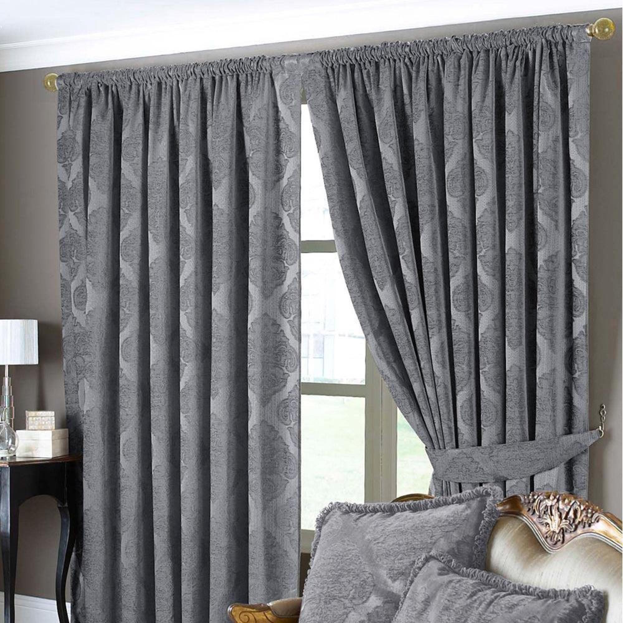 Paoletti Winchester Silver Jacquard Pencil Pleat Curtains
