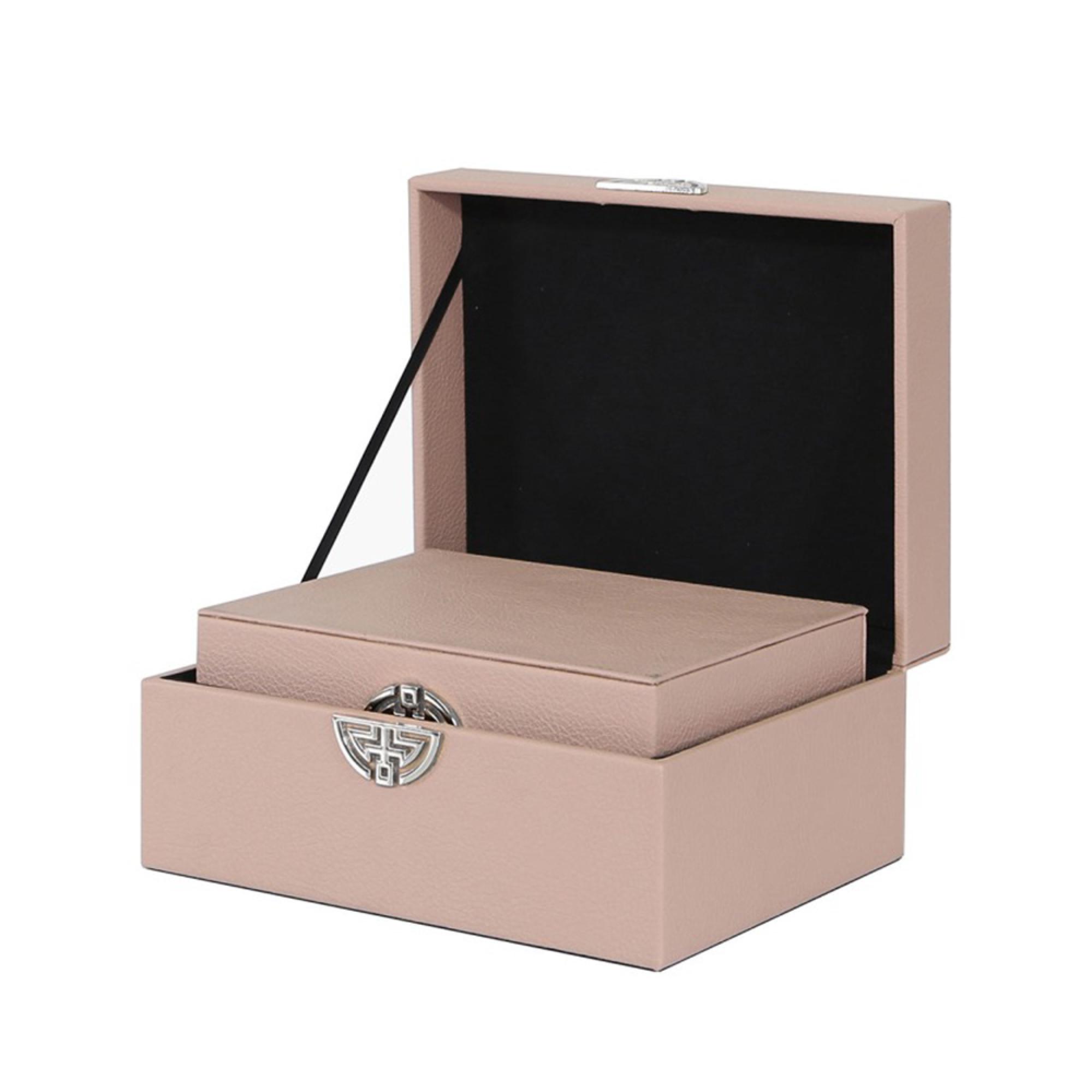Jewellery Box - Rose Pink Faux Leather - Set of 2