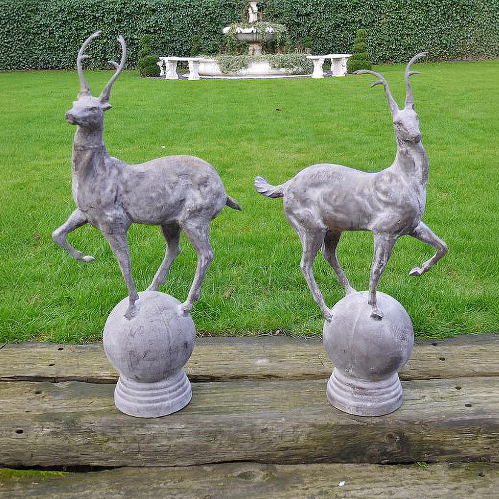 Rustic Grey Pair of Stags - Resin