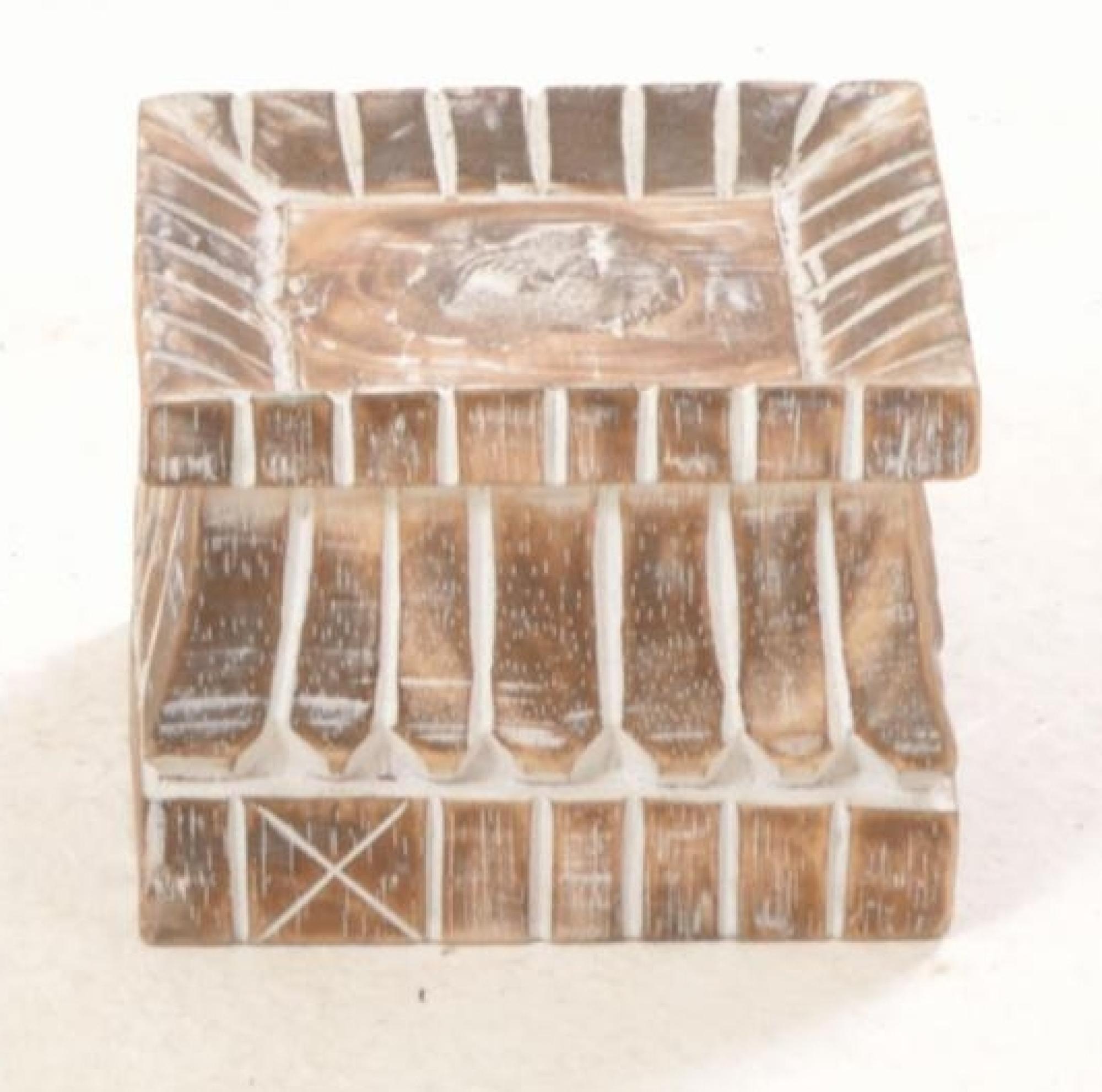 Square Carved Wooden Candle Stand