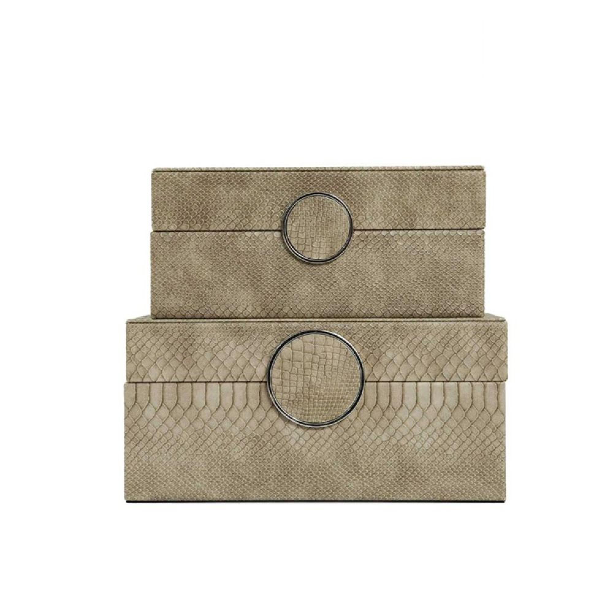 Jewellery Box - Taupe Snake Faux Leather - Set of 2