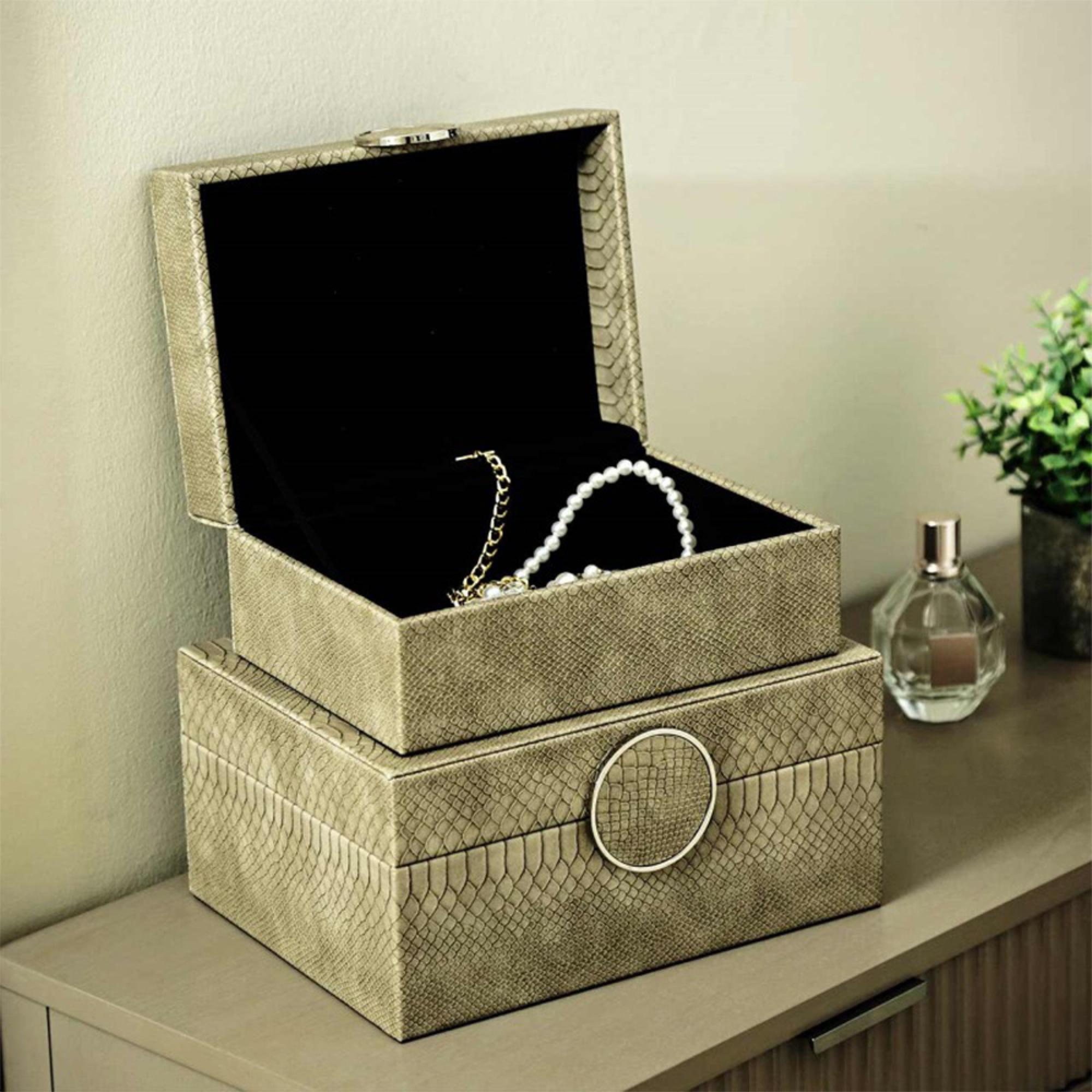 Jewellery Box - Taupe Snake Faux Leather - Set of 2