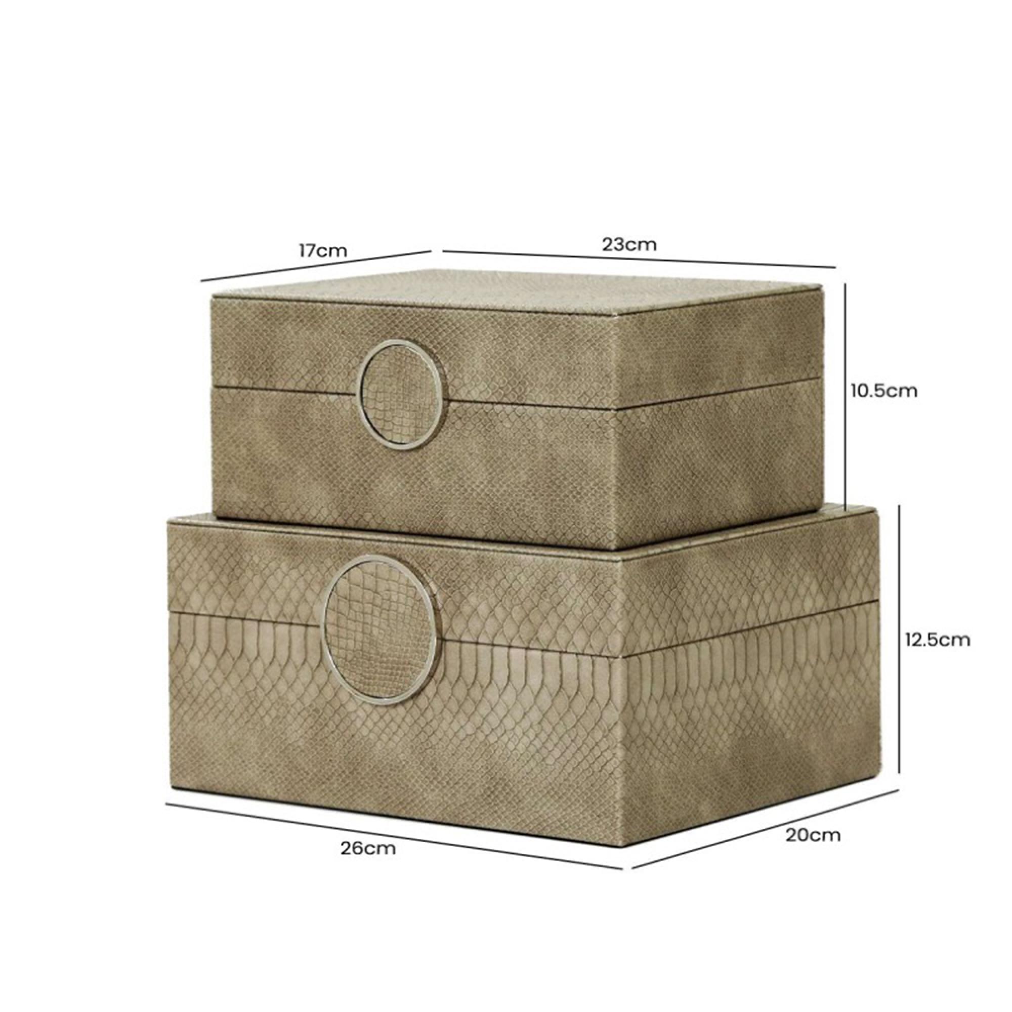 Jewellery Box - Taupe Snake Faux Leather - Set of 2