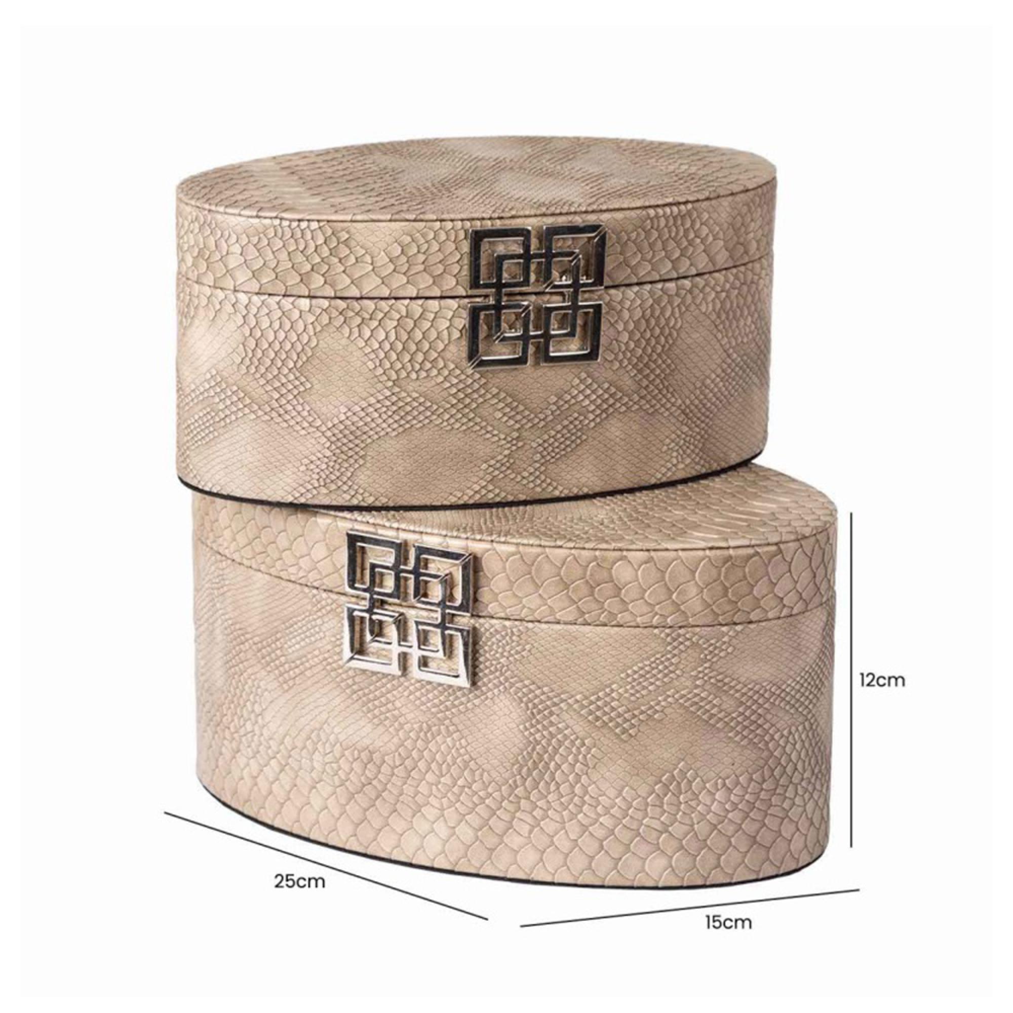 Jewellery Box - Taupe Snake Faux Leather - Oval - Set of 2